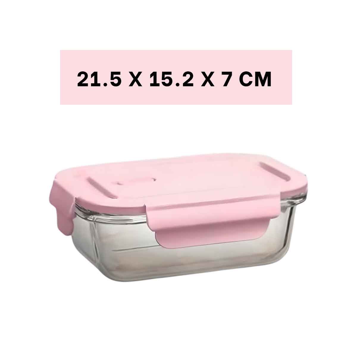 PACK2 CAJA DE VIDRIO 1040 ML CON TAPA ROSADO PARA COCINA Y HOGAR COMPACTO - 4