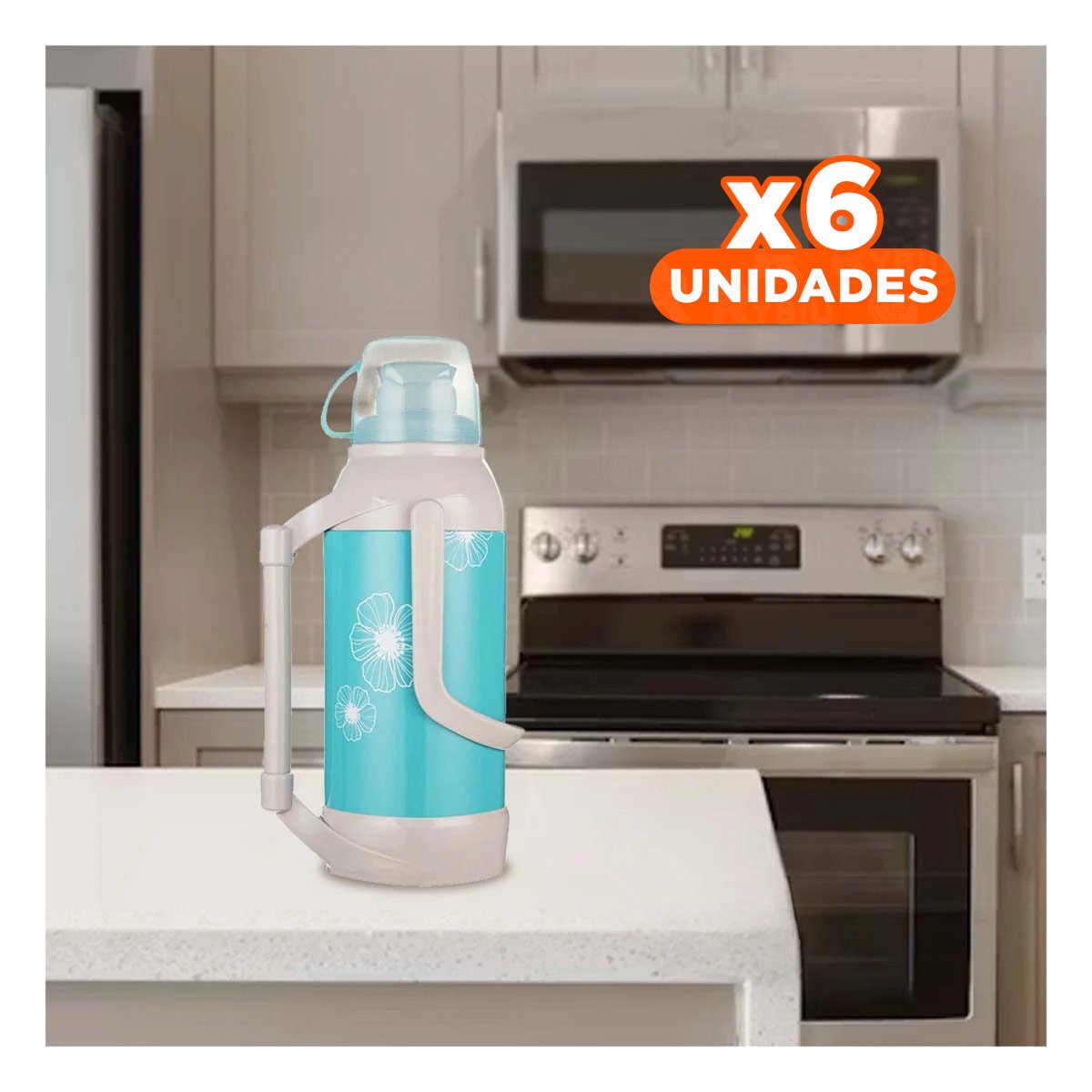 PACK6 VASO FLORAL 3200ML CELESTE PRACTICO PARA BEBIDAS DIARIAS Y+PAPEL REGALO - 1