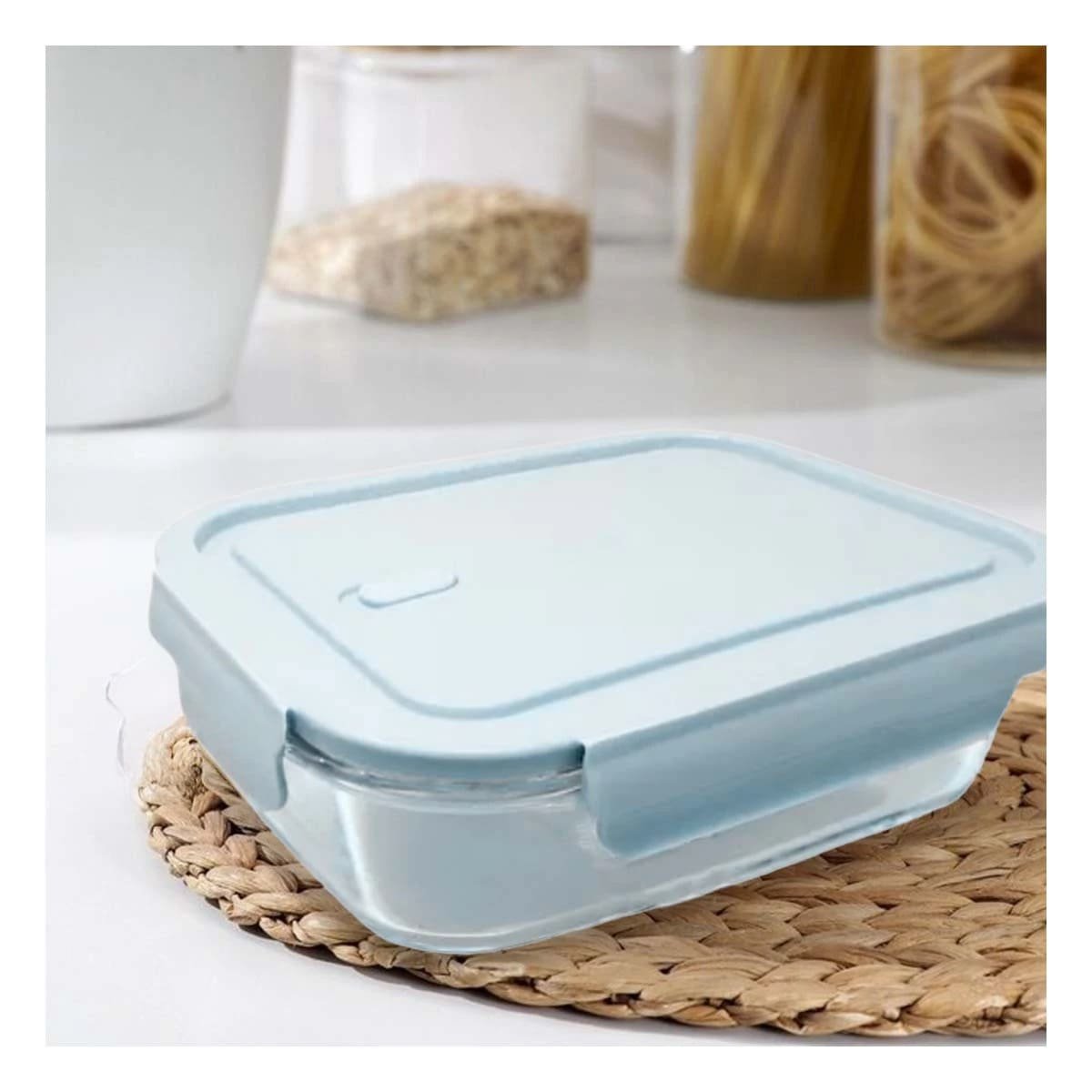 PACK4 TAPER DE VIDRIO 410 ML CON TAPA CHICO CELESTE PARA ALMUERZO - 5