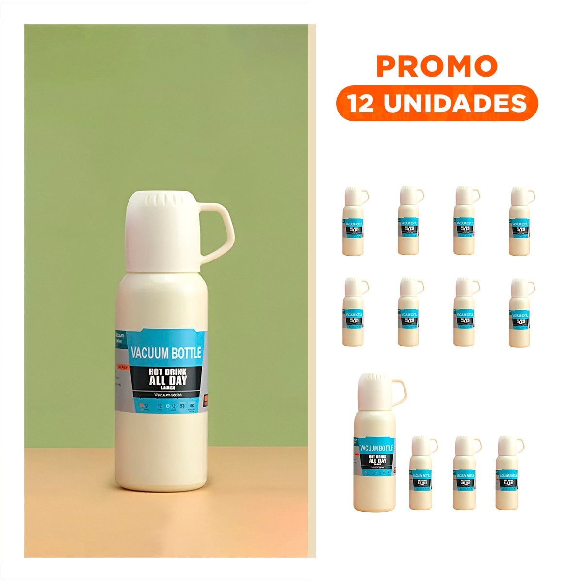 PACK12 JARRA REUTILIZABLE 500 ML CON 3 TAZAS CREMA PARA OFICINA - 1