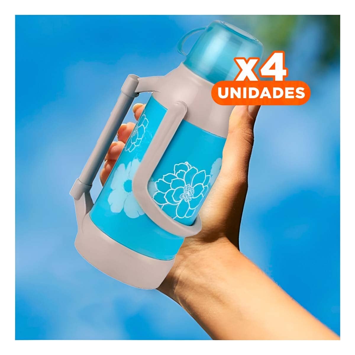 PACK4 VASO 3200ML CELESTE FLORES MANTIENE LIQUIDOS POR HORAS Y+REGALO STICKER - 1