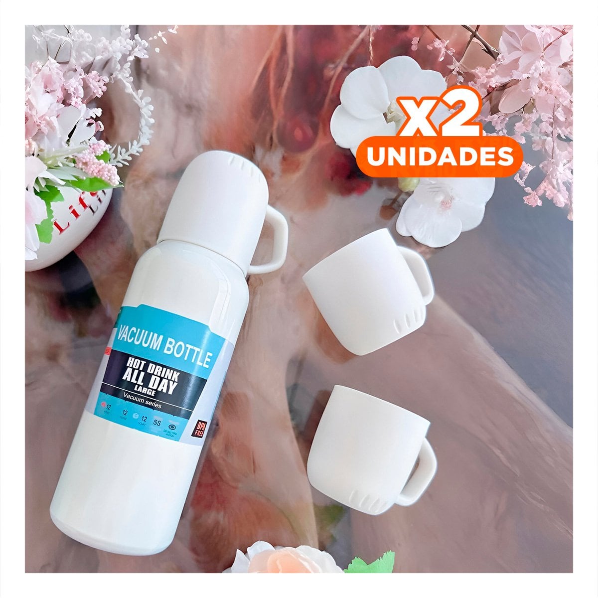 PACK2 BOTELLA REUTILIZABLE 500 ML CON 3 TAZAS CREMA PARA TRABAJO DIARIO Y+PAPEL REGALO - 1