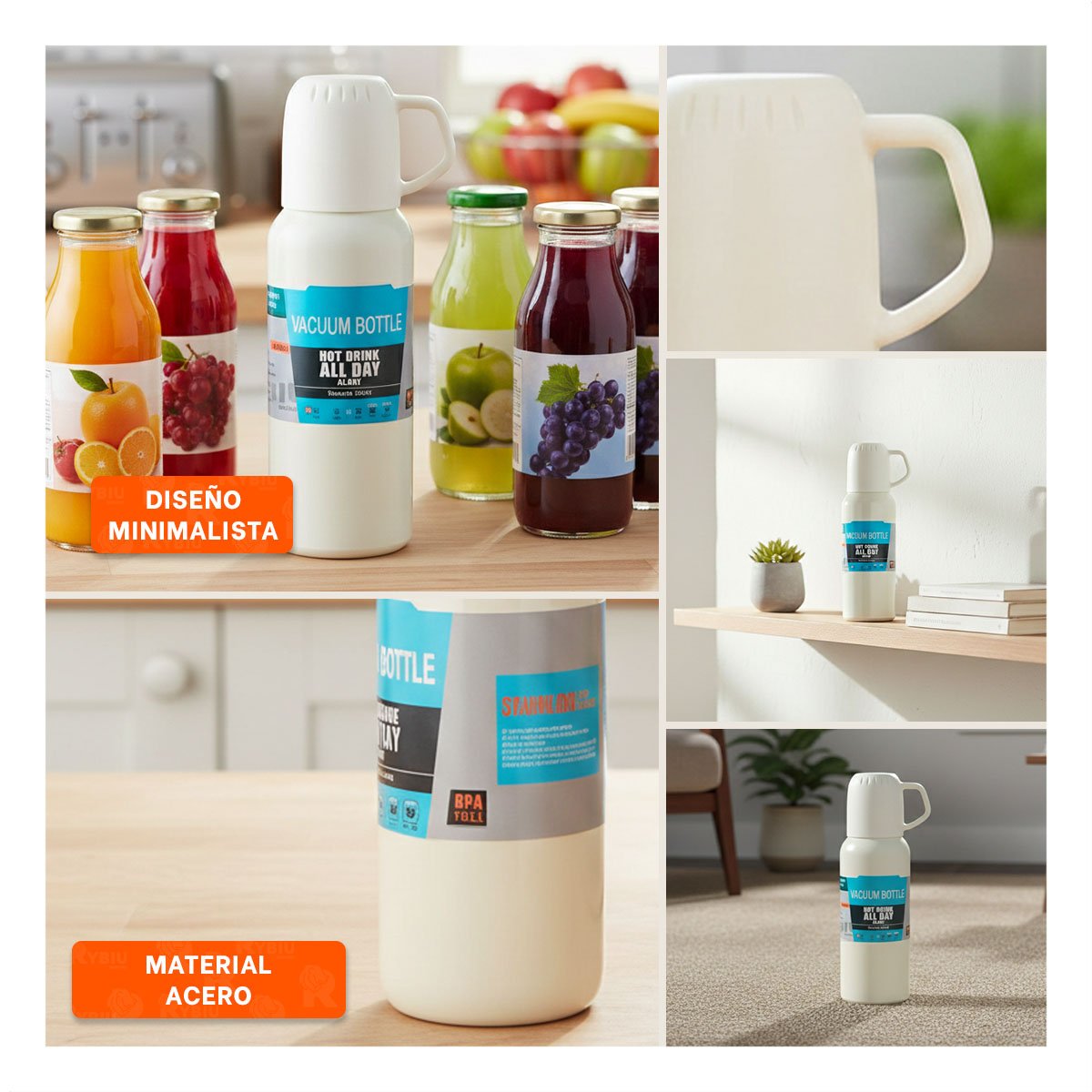 PACK2 BOTELLA REUTILIZABLE 500 ML CON 3 TAZAS CREMA PARA TRABAJO DIARIO Y+PAPEL REGALO - 3