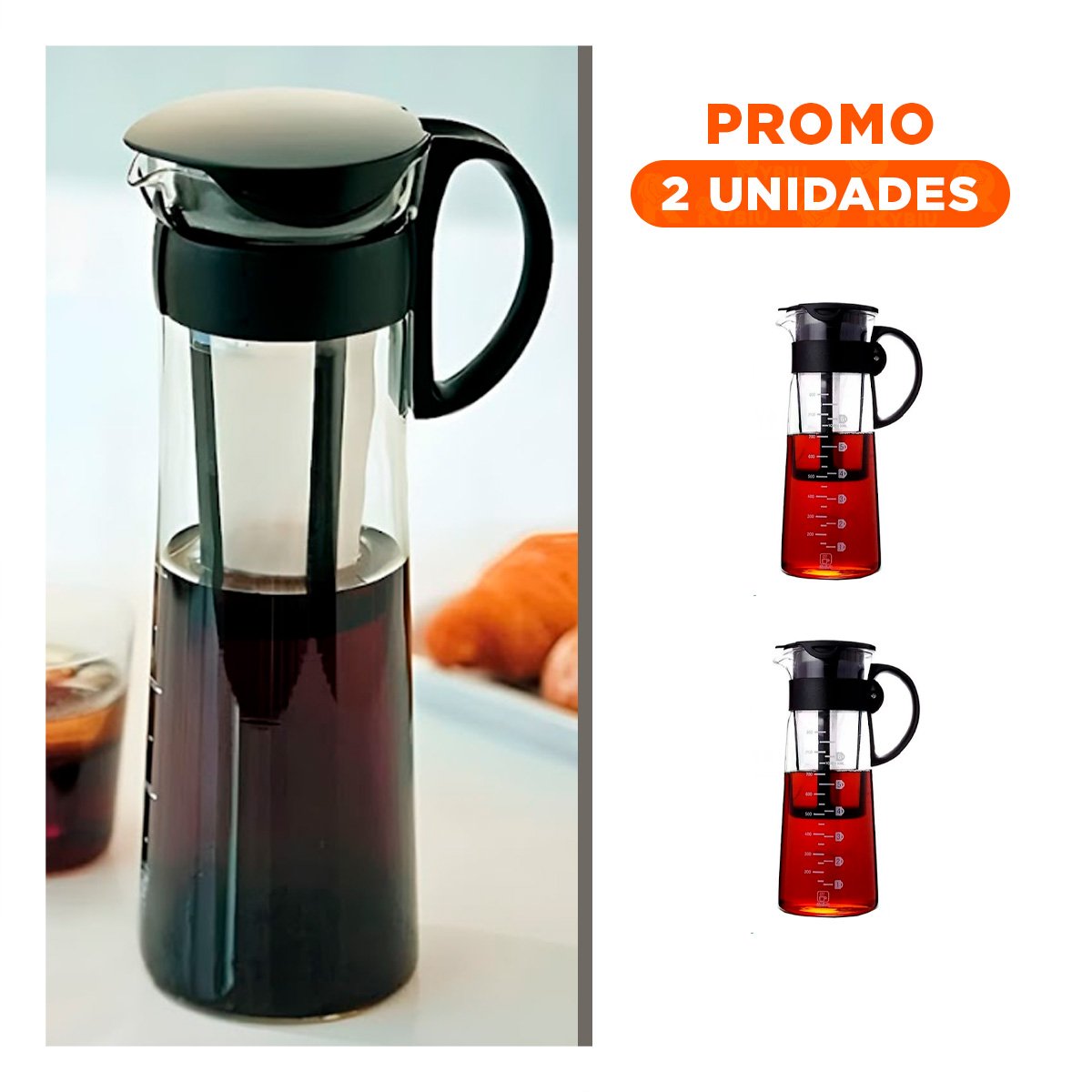 PACK2 VASO DE VIDRIO 900 ML CON FILTRO Y TAPA NEGRA TRANSPARENTE PARA MESA Y+REGALO STICKER - 1