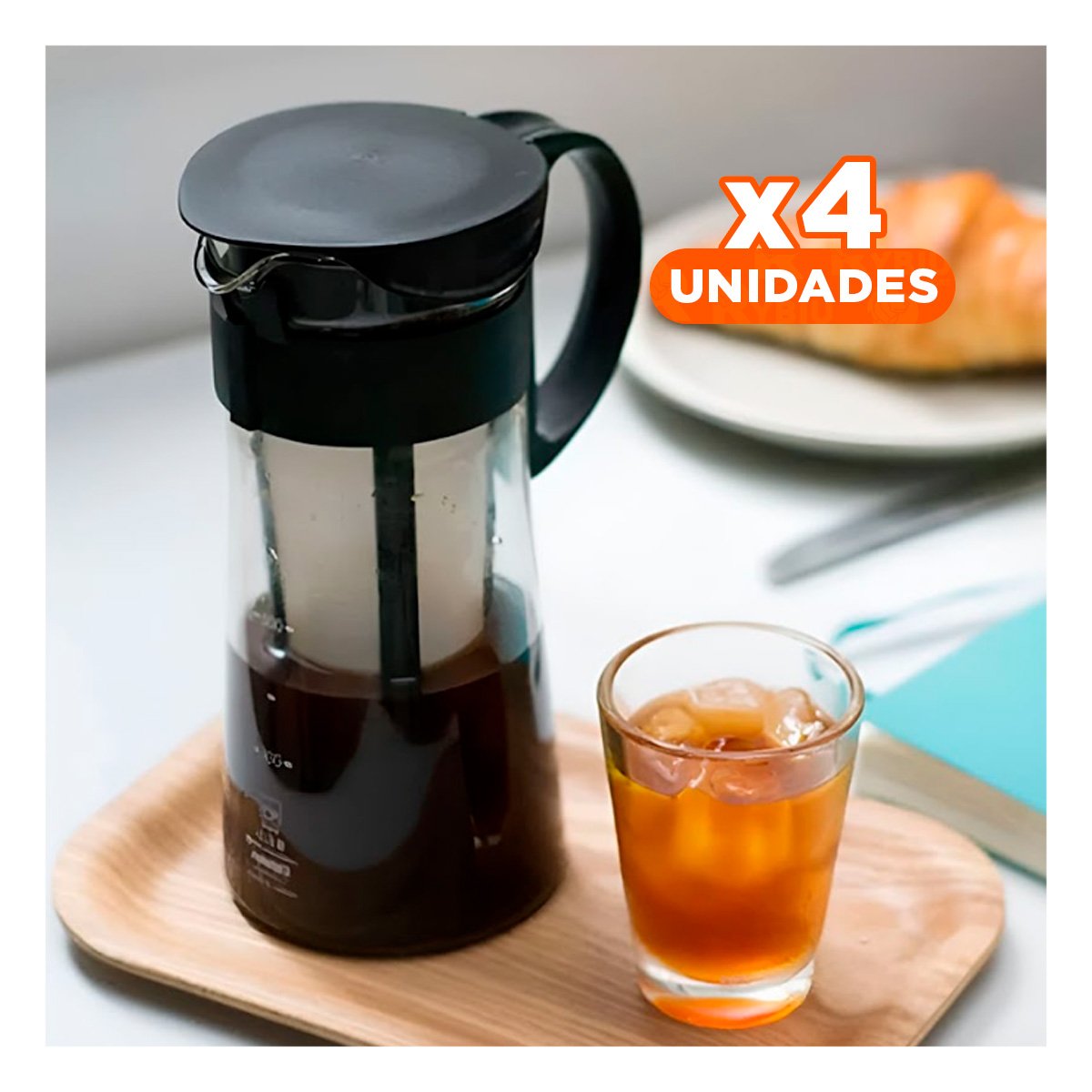 PACK4 ENVASE DE VIDRIO 900 ML CON FILTRO Y TAPA NEGRA PARA USO DIARIO Y+PAPEL REGALO - 1