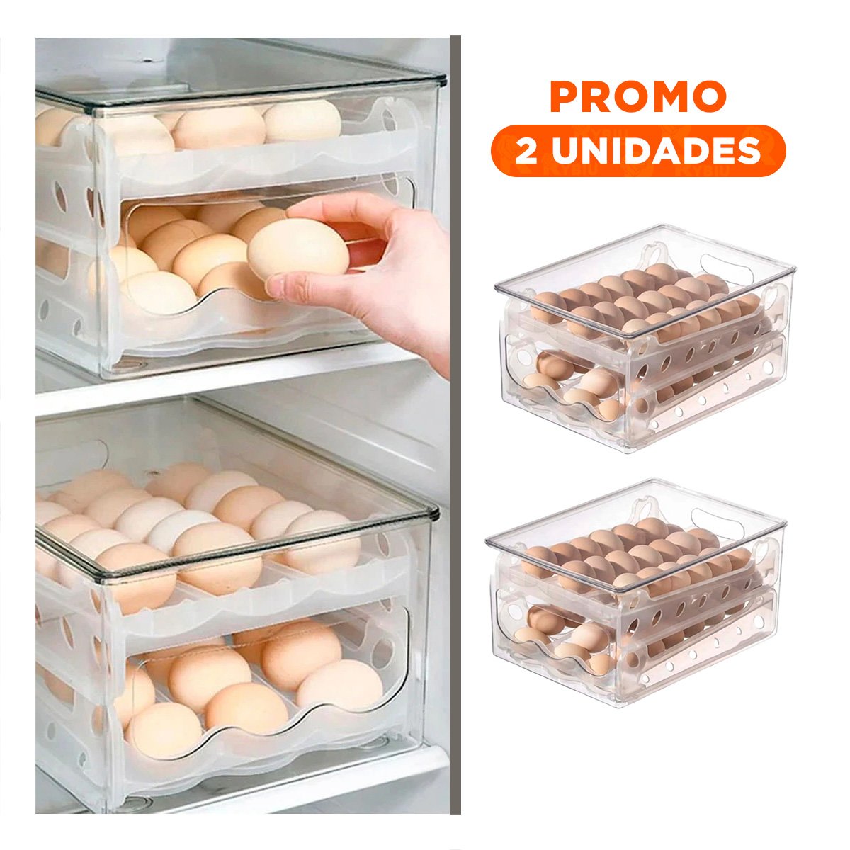 PACK2 CONTENEDOR TRANSPARENTE PARA HUEVOS 36 UNIDADES MULTIUSO COCINA HOGAR Y+REGALO STICKER - 1