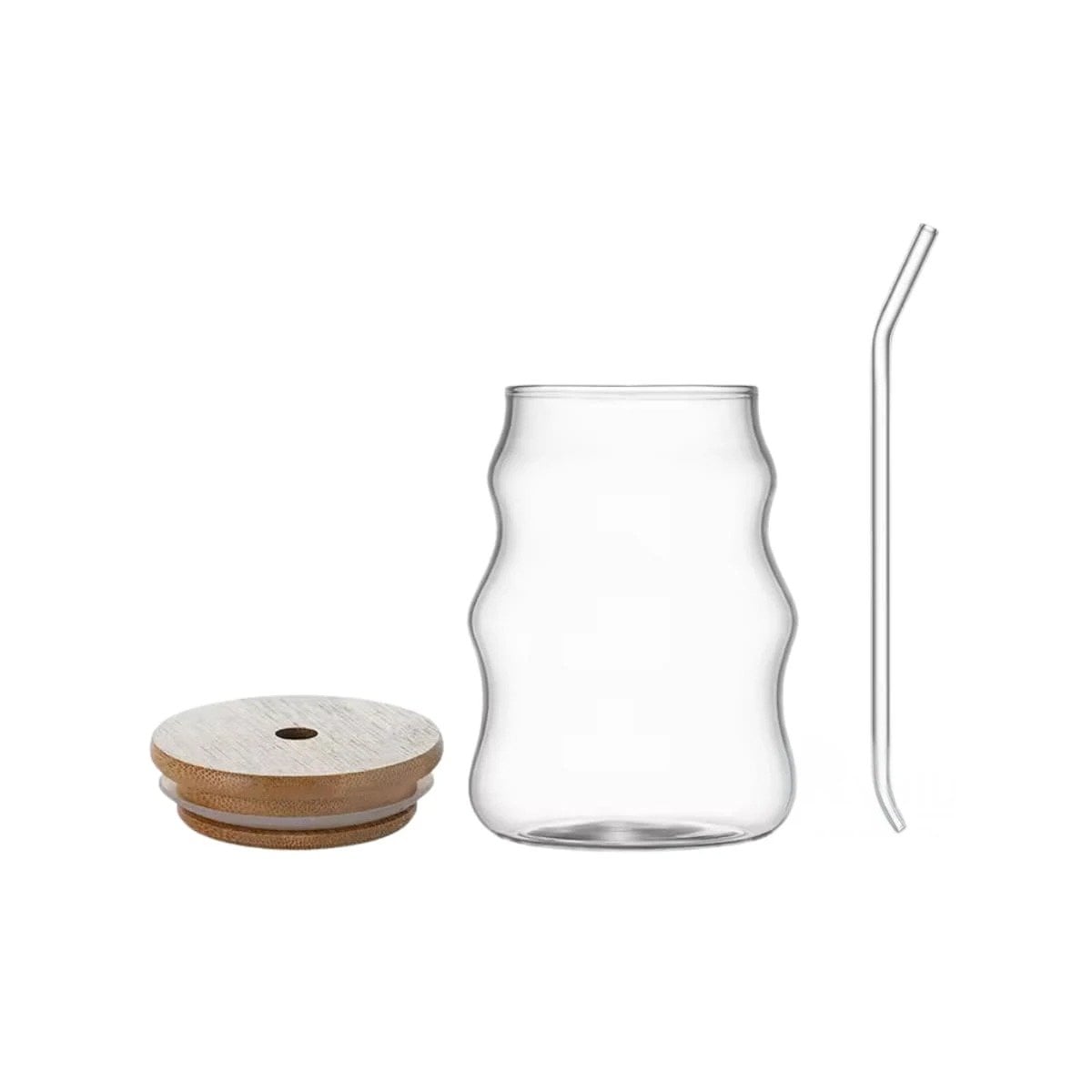 COPA DE VIDRIO 500ML CON TAPA Y SORBETE TRANSPARENTE ESTILO CURVAS PRACTICO Y+REGALO STICKER - 1