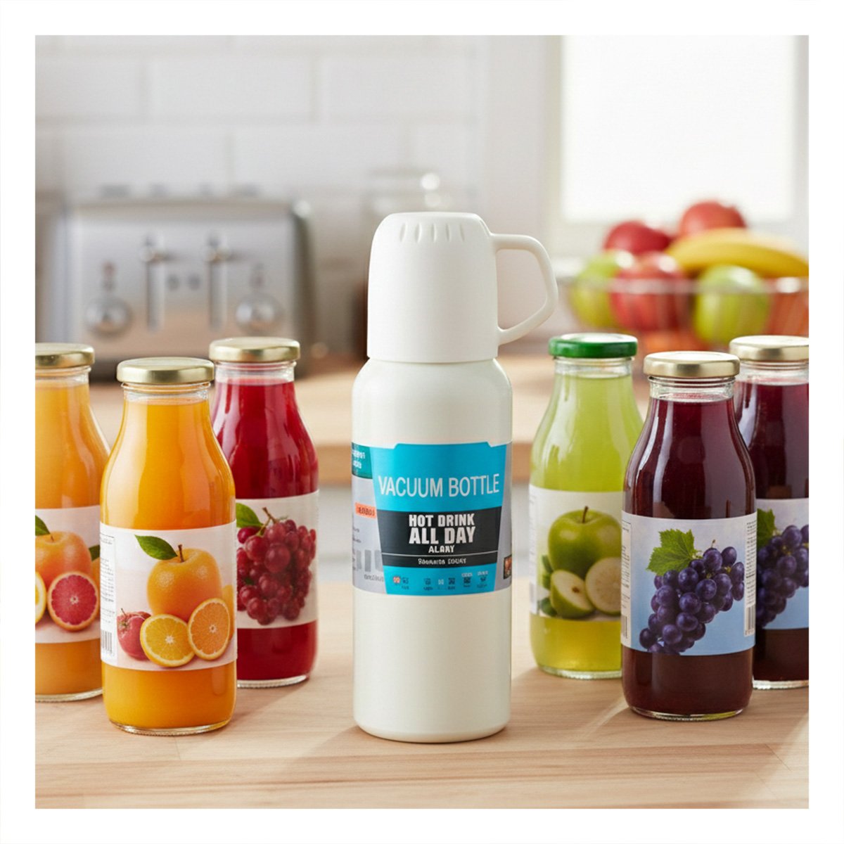 PACK12 JARRA PORTATIL 500 ML CON 3 TAZAS CREMA PARA SALIDAS Y+PAPEL REGALO - 2