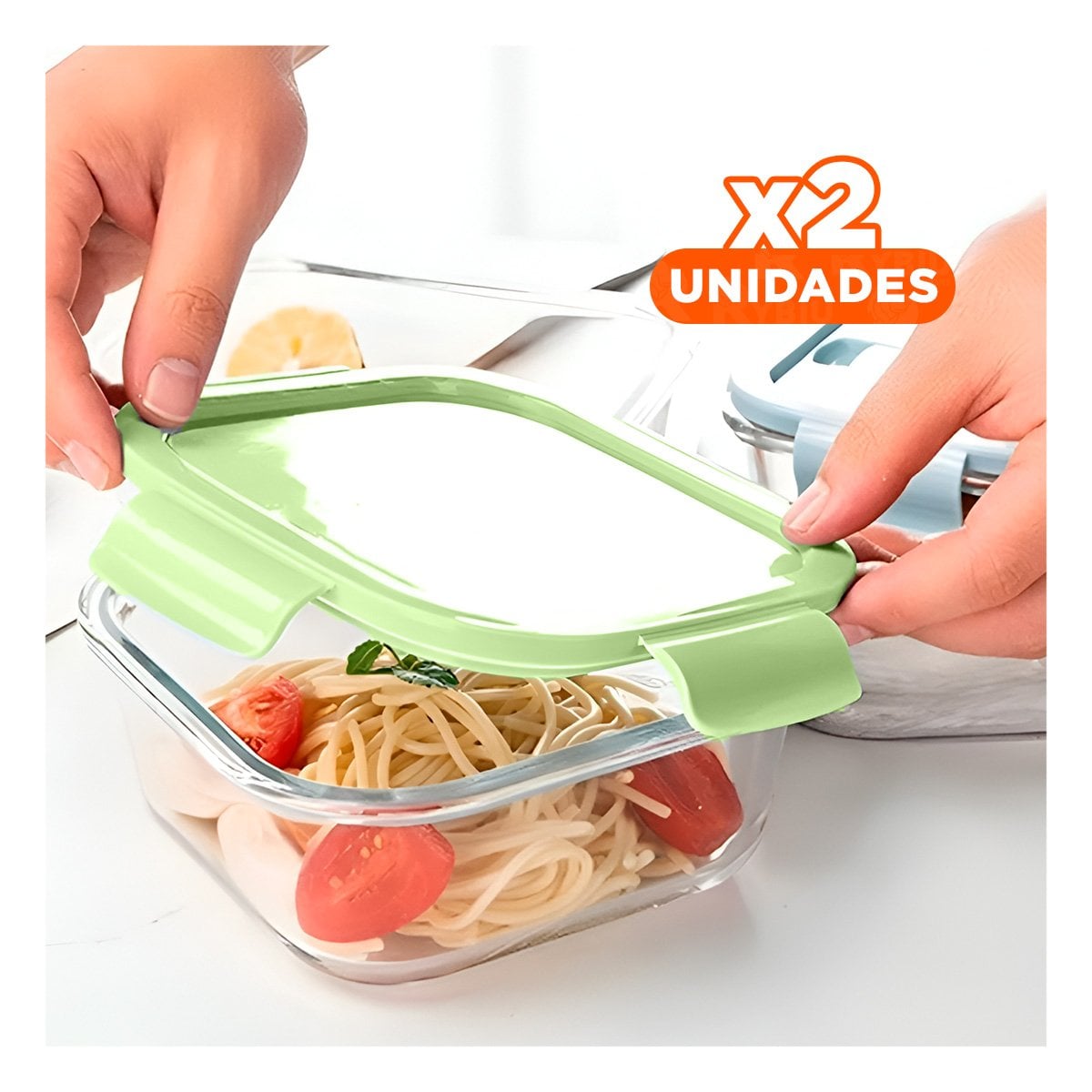 PACK2 PORTA ALIMENTOS DE VIDRIO 410 ML CON TAPA VERDE CHICO PRACTICO HOGAR Y+PAPEL REGALO - 1