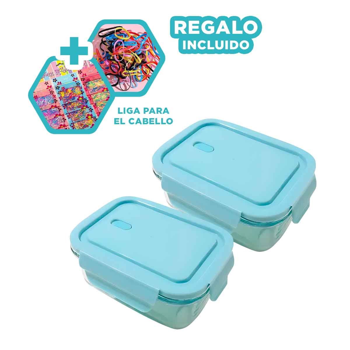 DEPOSITO DE VIDRIO 1040 ML CON TAPA CELESTE HERMETICA PARA COCINA Y+LIGAS REGALO - 2