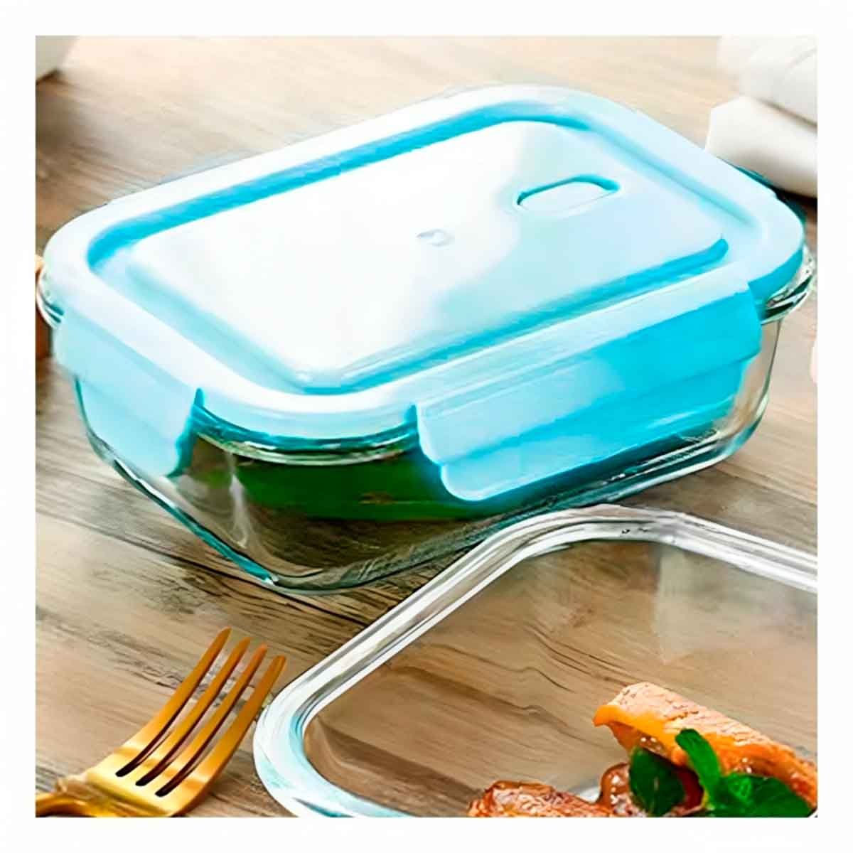 DEPOSITO DE VIDRIO 1040 ML CON TAPA CELESTE HERMETICA PARA COCINA Y+LIGAS REGALO - 3