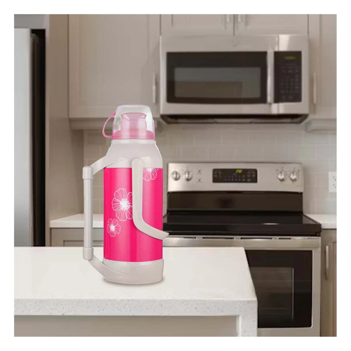 PACK2 BOTELLA ROSADO 3200ML FLORES CON TAPON HERMETICO PARA USO DIARIO - 2