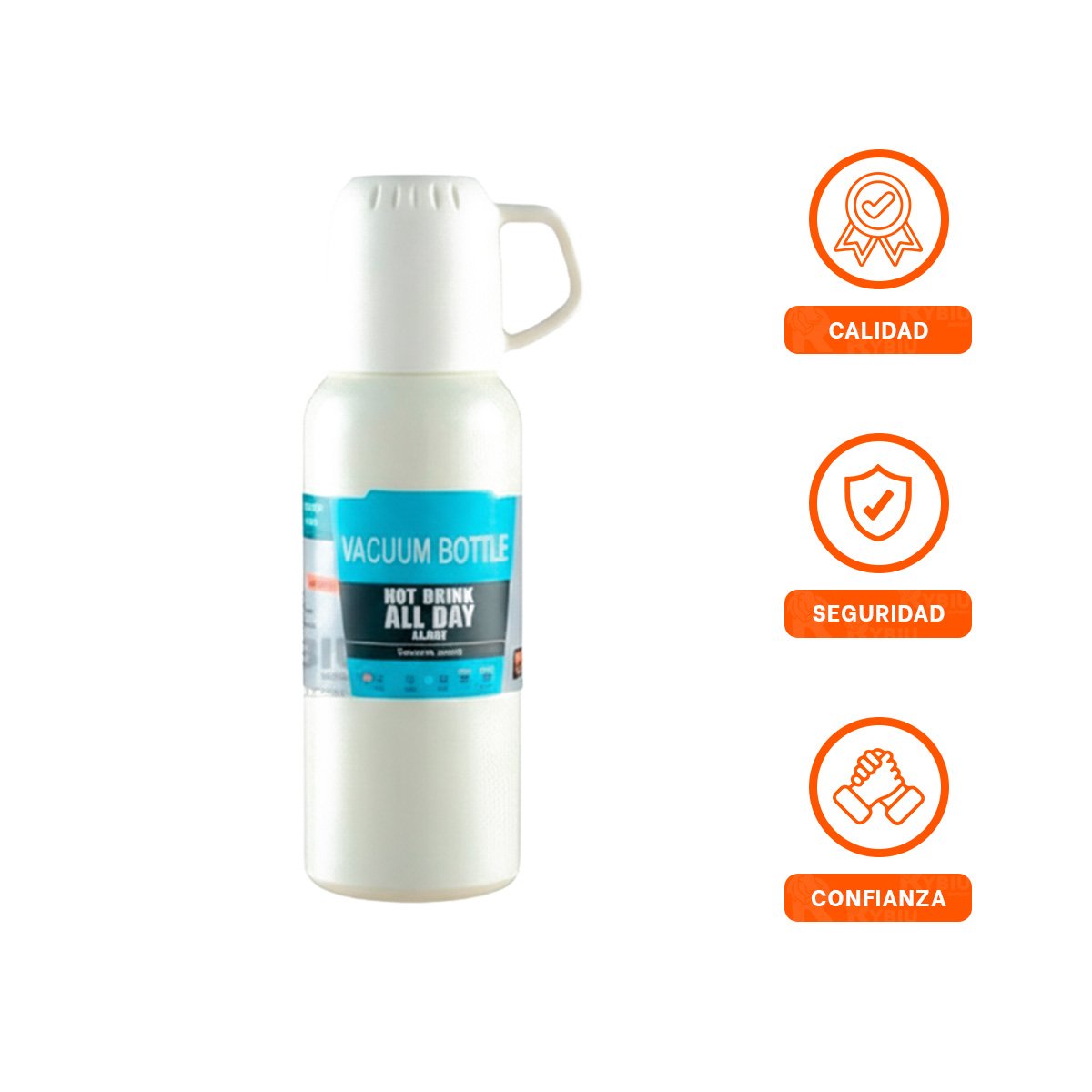RECIPIENTE TERMICO DE 500 ML CON 3 TAZAS CREMA PARA USO DIARIO EN HOGAR Y+LIGAS REGALO - 5