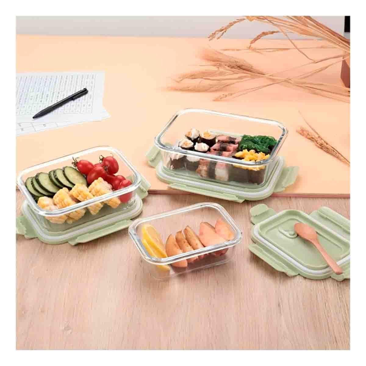 CAJA DE VIDRIO 1040 ML CON TAPA VERDE PARA ORGANIZAR COCINA Y+POST IT - 1