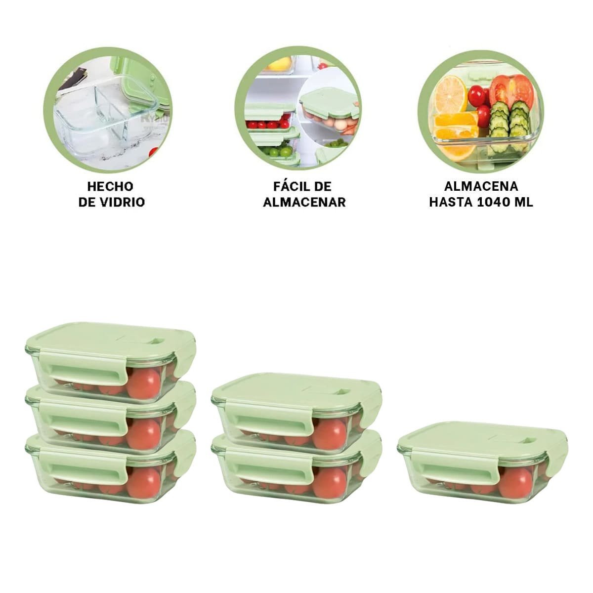 CAJA DE VIDRIO 1040 ML CON TAPA VERDE PARA ORGANIZAR COCINA Y+POST IT - 5