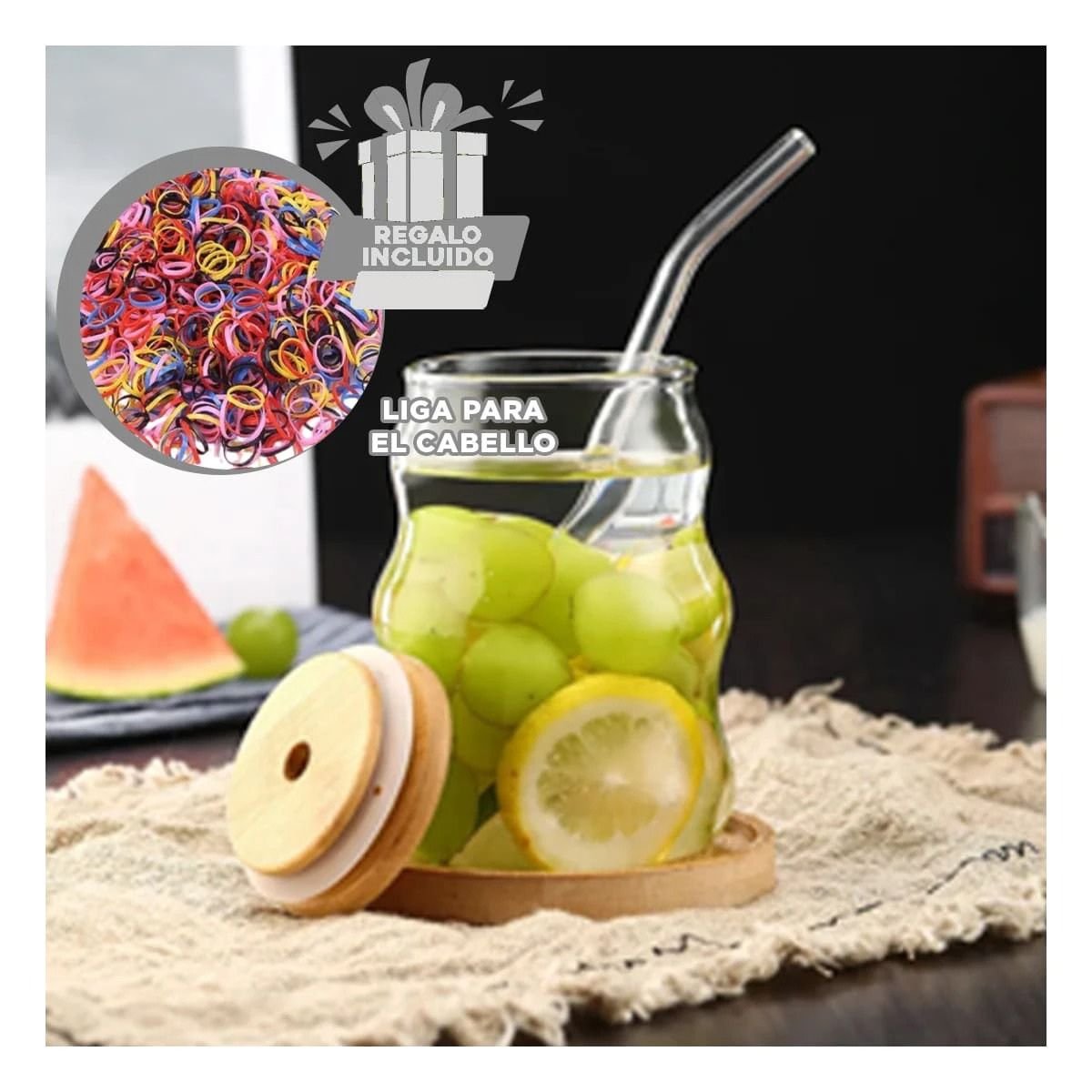COPA DE VIDRIO 500ML CON TAPA Y SORBETE TRANSPARENTE ESTILO CURVAS PARA HOGAR Y+LIGAS REGALO - 2