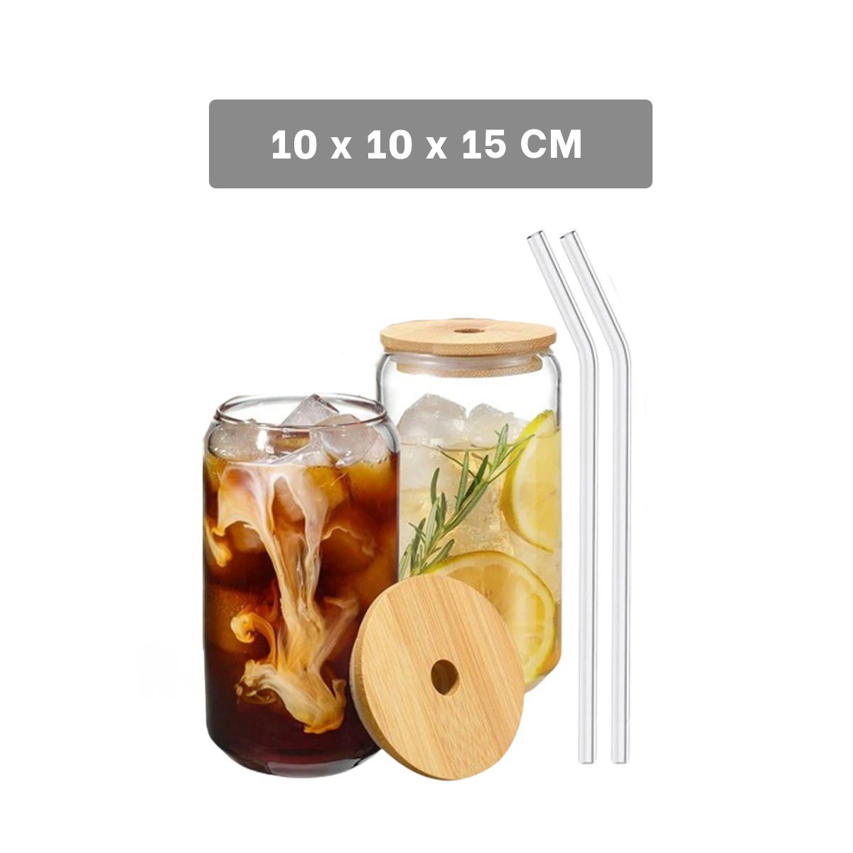 RECIPIENTE DE VIDRIO 500ML CON TAPA Y SORBETE TRANSPARENTE ESTILO RECTO Y+LIGAS REGALO - 4