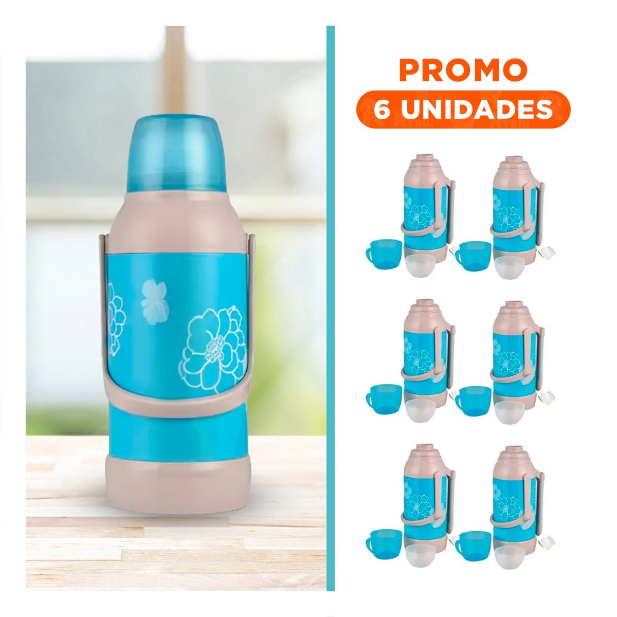 PACK6 VASO PORTATIL 3200ML CELESTE CON DISENO ELEGANTE PARA HOGAR Y+REGALO STICKER - 1