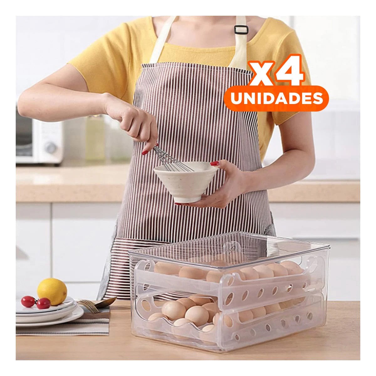 PACK4 CAJA ORGANIZADOR PARA 36 HUEVOS TRANSPARENTE MULTIUSO HOGAR COCINA Y+REGALO STICKER - 1