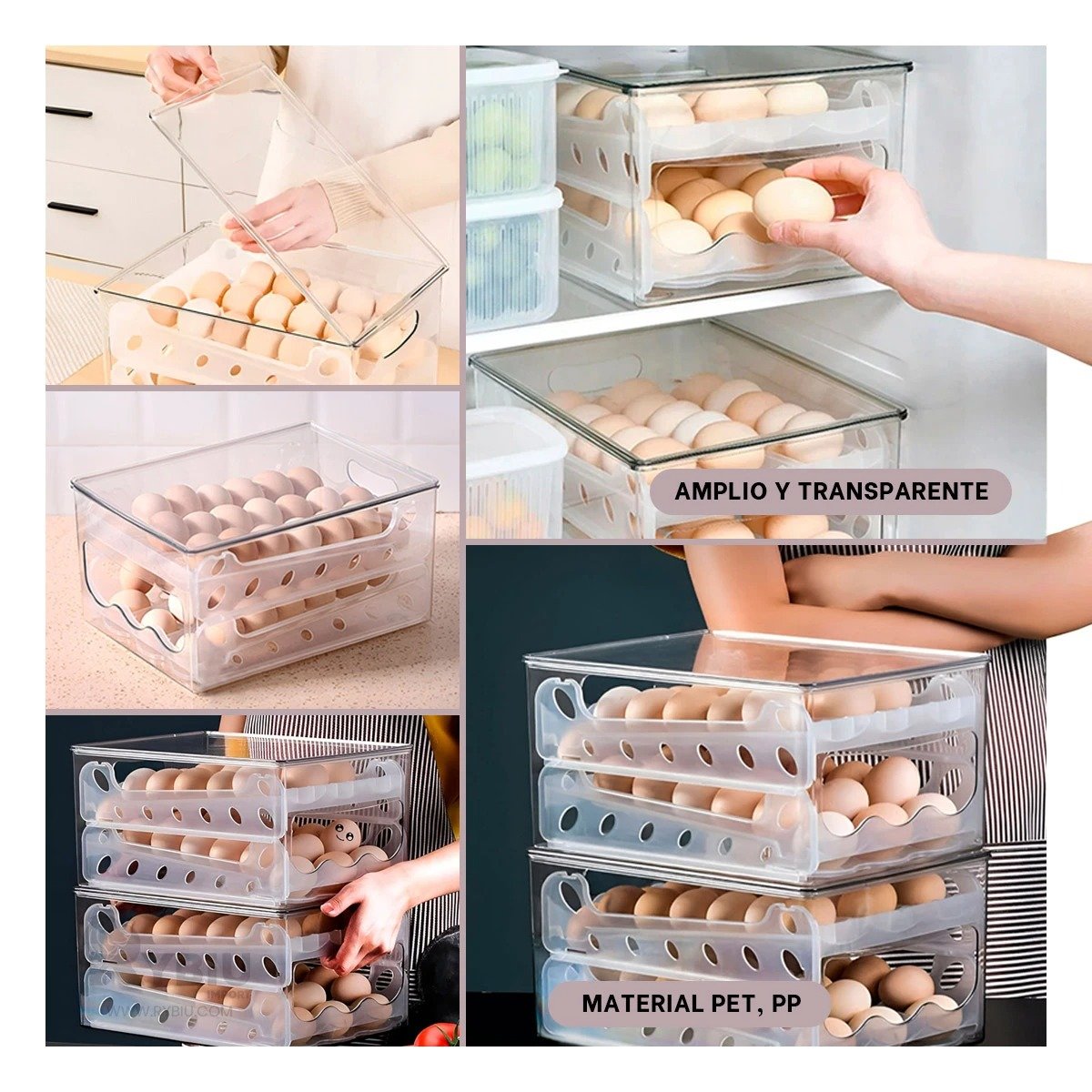 PACK4 CAJA ORGANIZADOR PARA 36 HUEVOS TRANSPARENTE MULTIUSO HOGAR COCINA Y+REGALO STICKER - 2