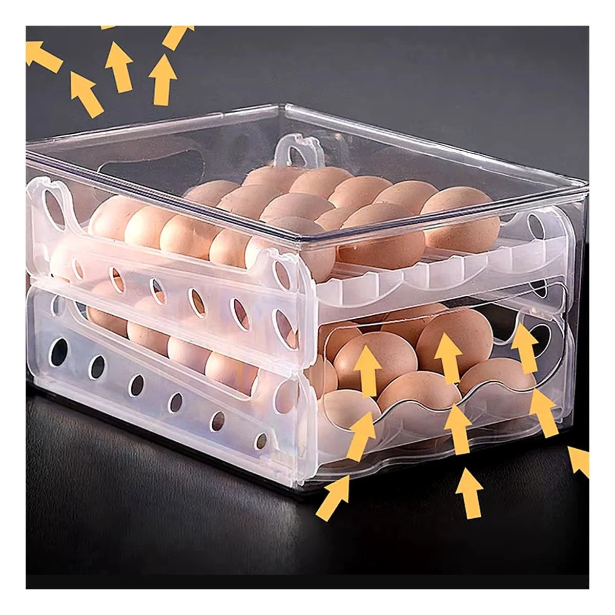 PACK4 CAJA ORGANIZADOR PARA 36 HUEVOS TRANSPARENTE MULTIUSO HOGAR COCINA Y+REGALO STICKER - 5