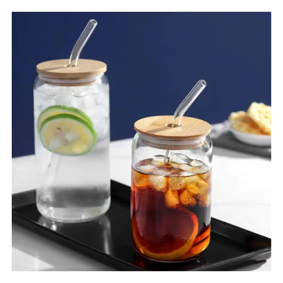 TAZA DE VIDRIO 500ML CON TAPA Y SORBETE TRANSPARENTE ESTILO RECTO Y+REGALO STICKER - 3