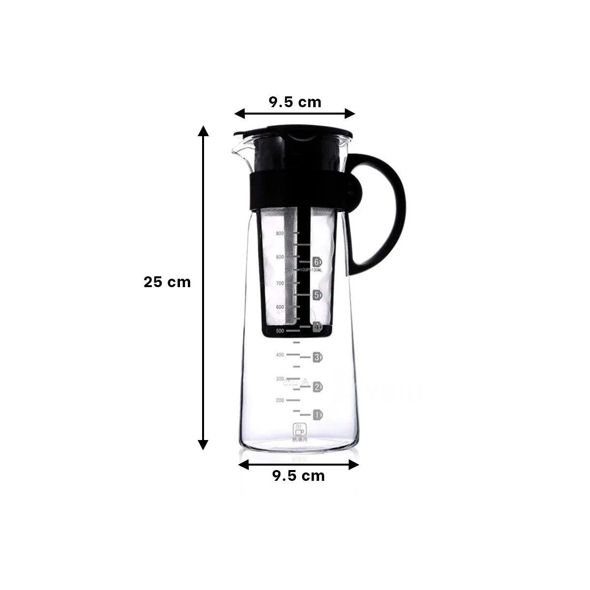PACK6 ARTICULO DE VIDRIO 900 ML CON FILTRO Y TAPA NEGRA TRANSPARENTE COCINA Y+REGALO STICKER - 4