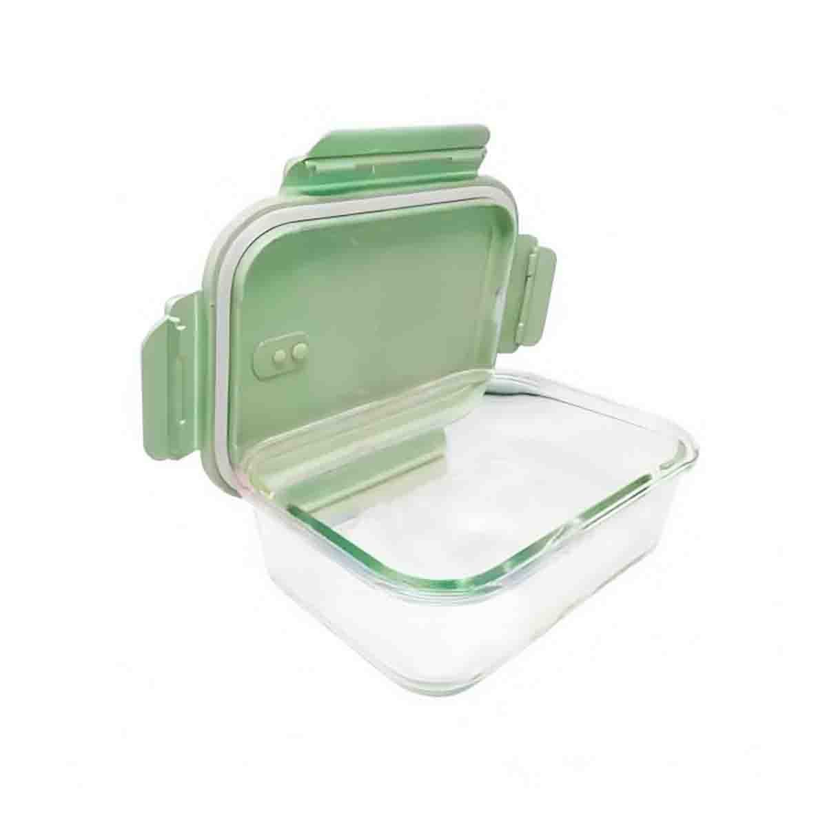 PACK6 CAJA DE VIDRIO 1040 ML CON TAPA VERDE PARA USO DIARIO EN COCINA Y+REGALO STICKER - 2