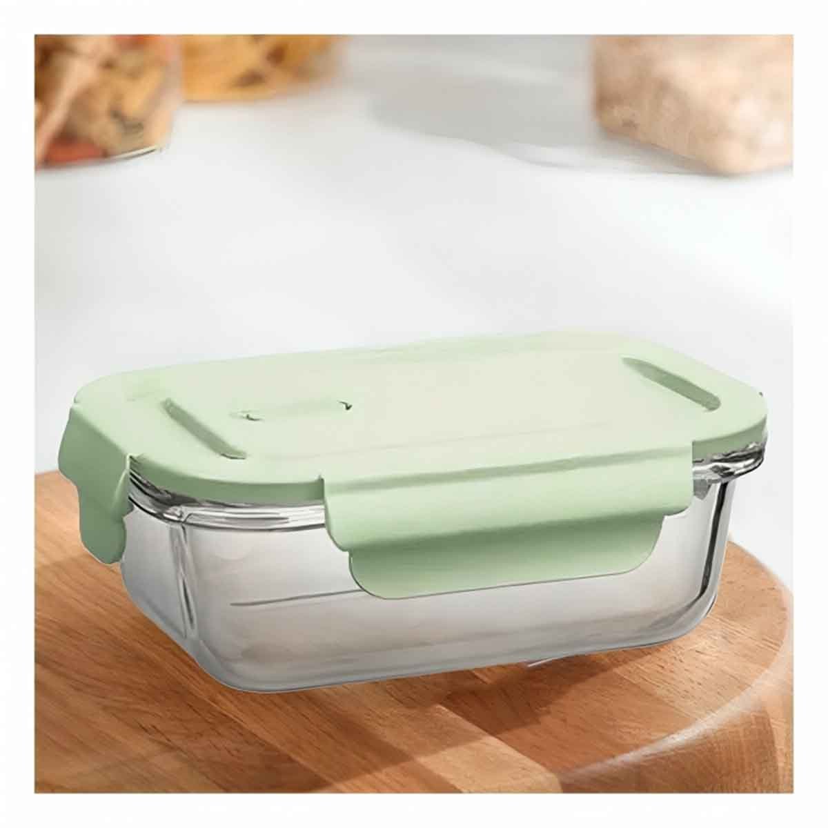 PACK6 CAJA HERMETICA DE VIDRIO 410 ML CON TAPA VERDE CHICO HOGAR COCINA - 3