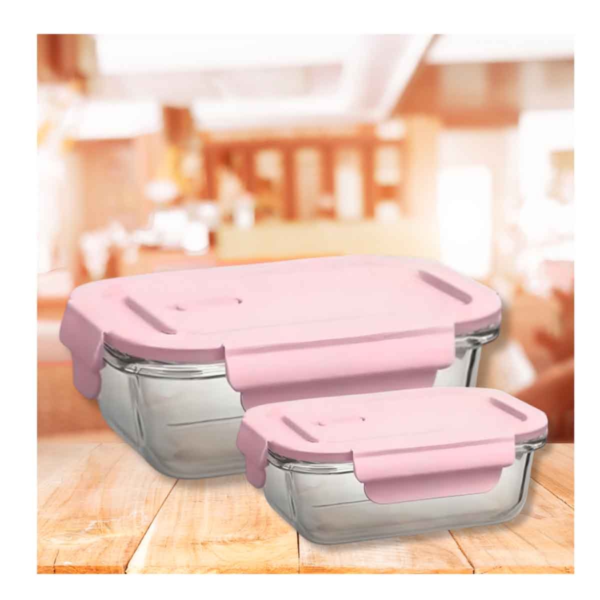 CONTENEDOR DE VIDRIO 1040 ML CON TAPA ROSADO PARA COCINA Y HOGAR PRACTICO Y+PAPEL REGALO - 2