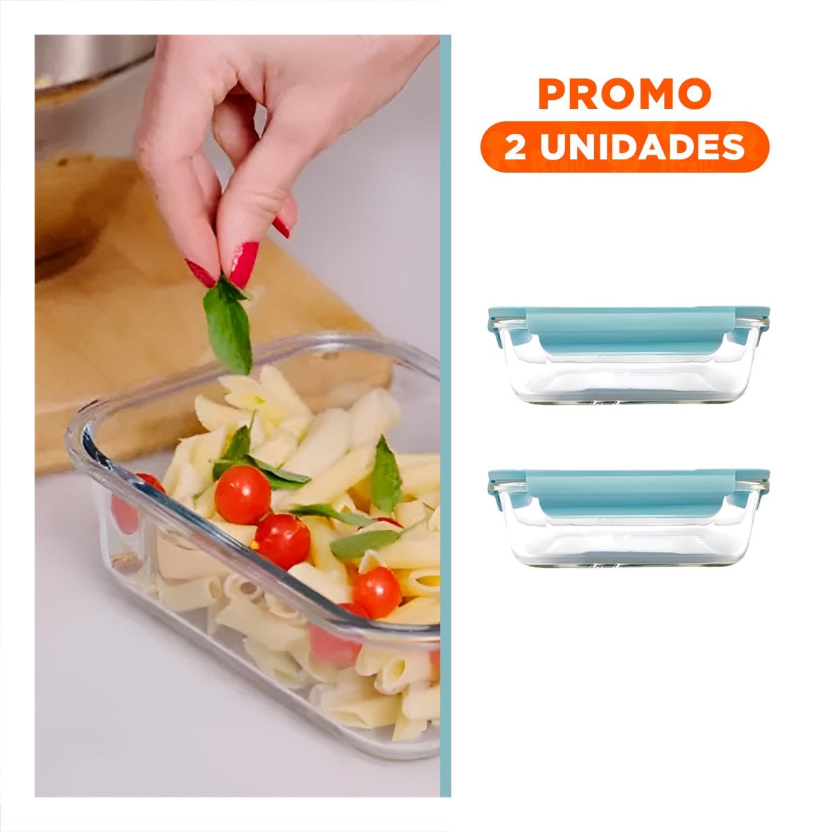 PACK2 CONSERVADOR DE VIDRIO 1040 ML CON TAPA CELESTE PARA REFRIGERADORA Y+REGALO STICKER - 1
