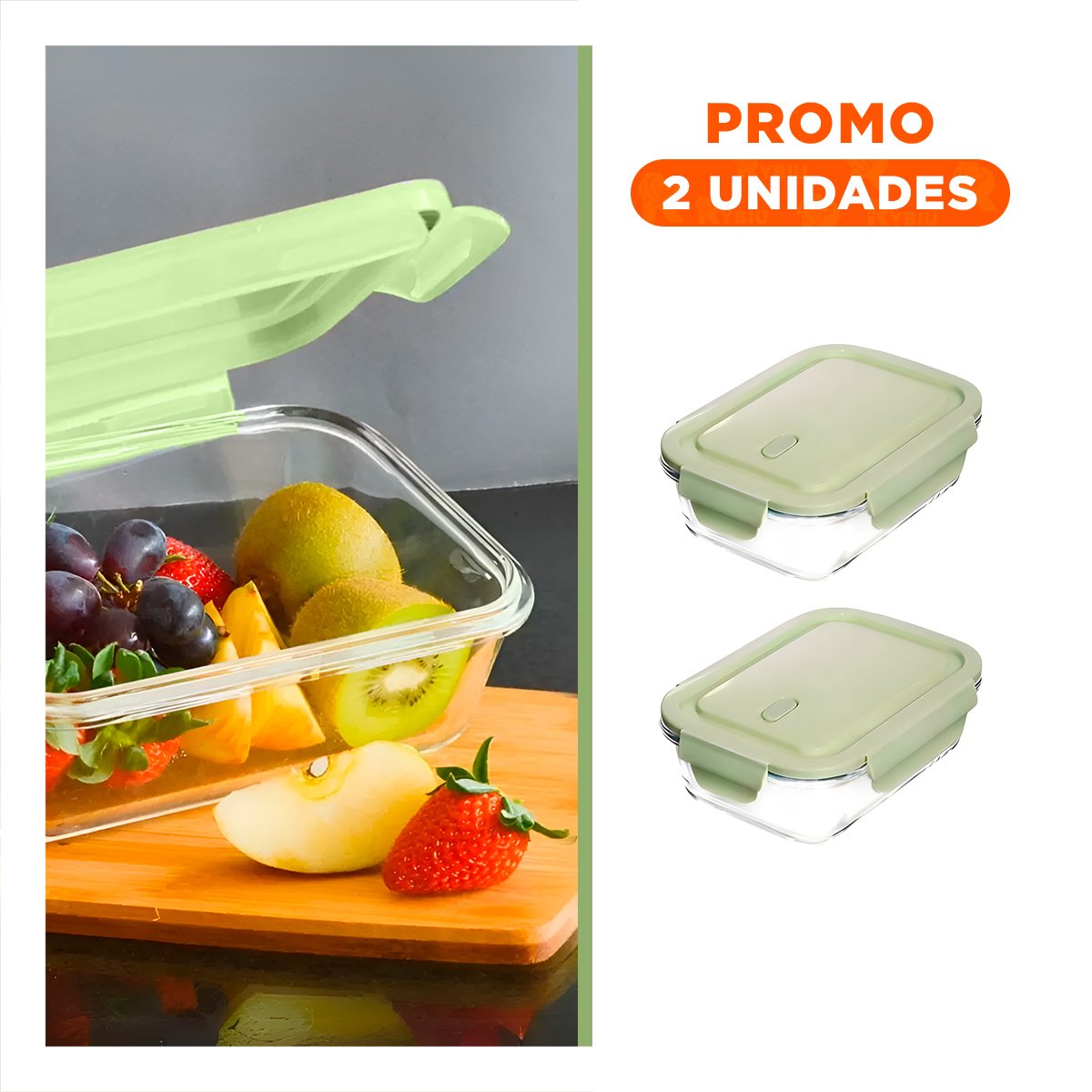 PACK2 TAZON DE VIDRIO 1040 ML CON TAPA VERDE PARA GUARDAR INGREDIENTES Y+REGALO STICKER - 1