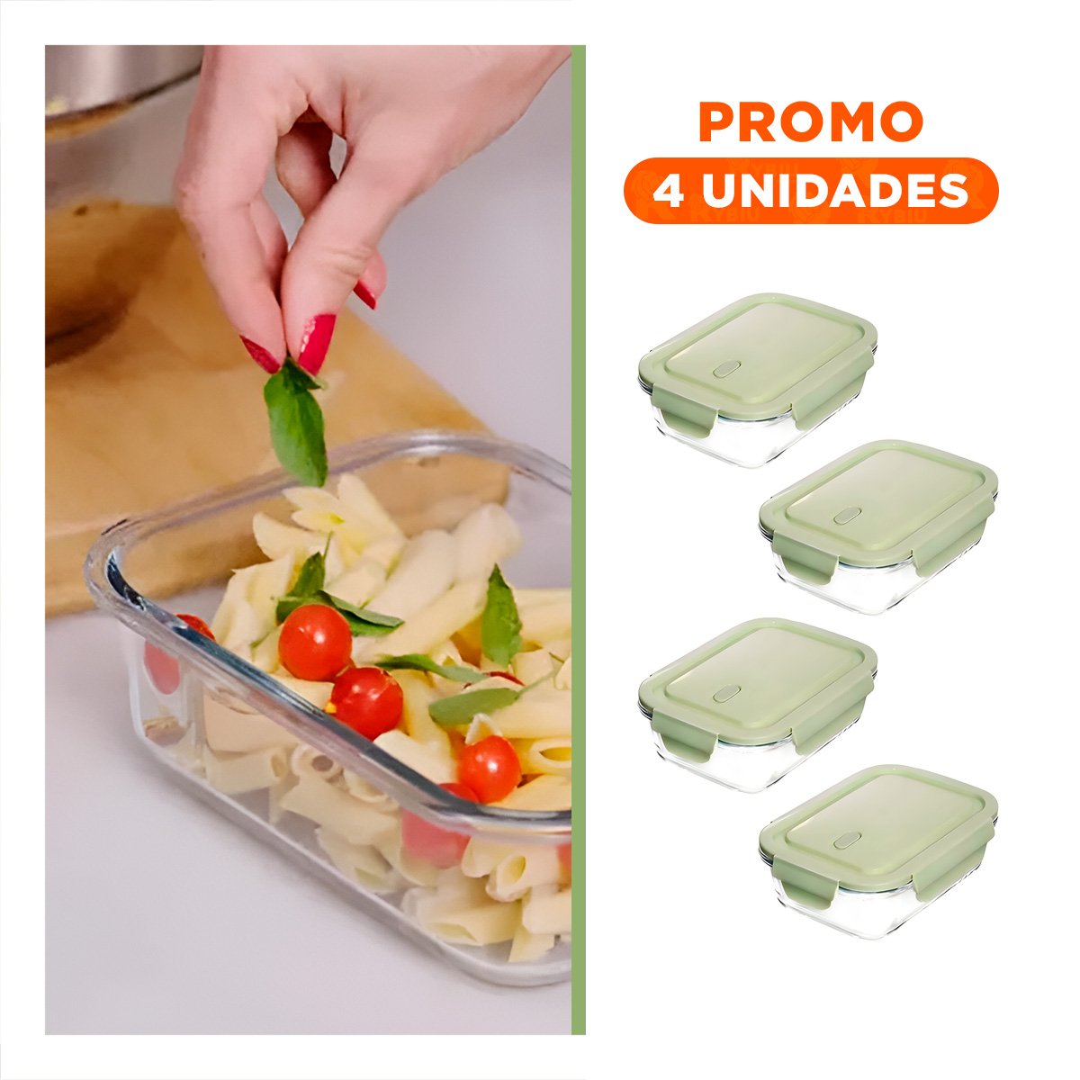 PACK4 PLATO DE VIDRIO 1040 ML CON TAPA VERDE PARA COCINA Y HOGAR - 1