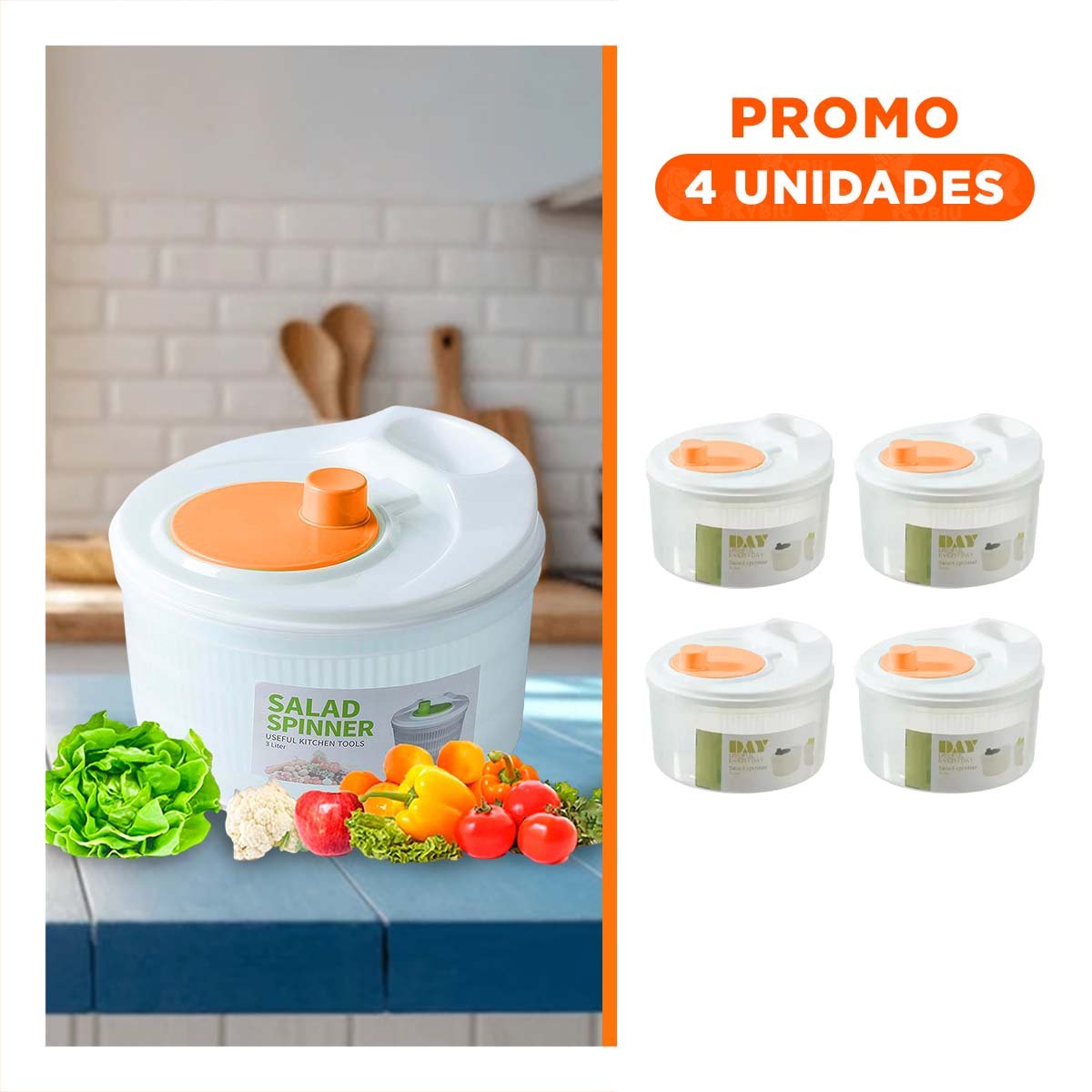 PACK4 CENTRIFUGADOR CON MANIJA GIRATORIA BLANCO CON NARANJA DAY - 1