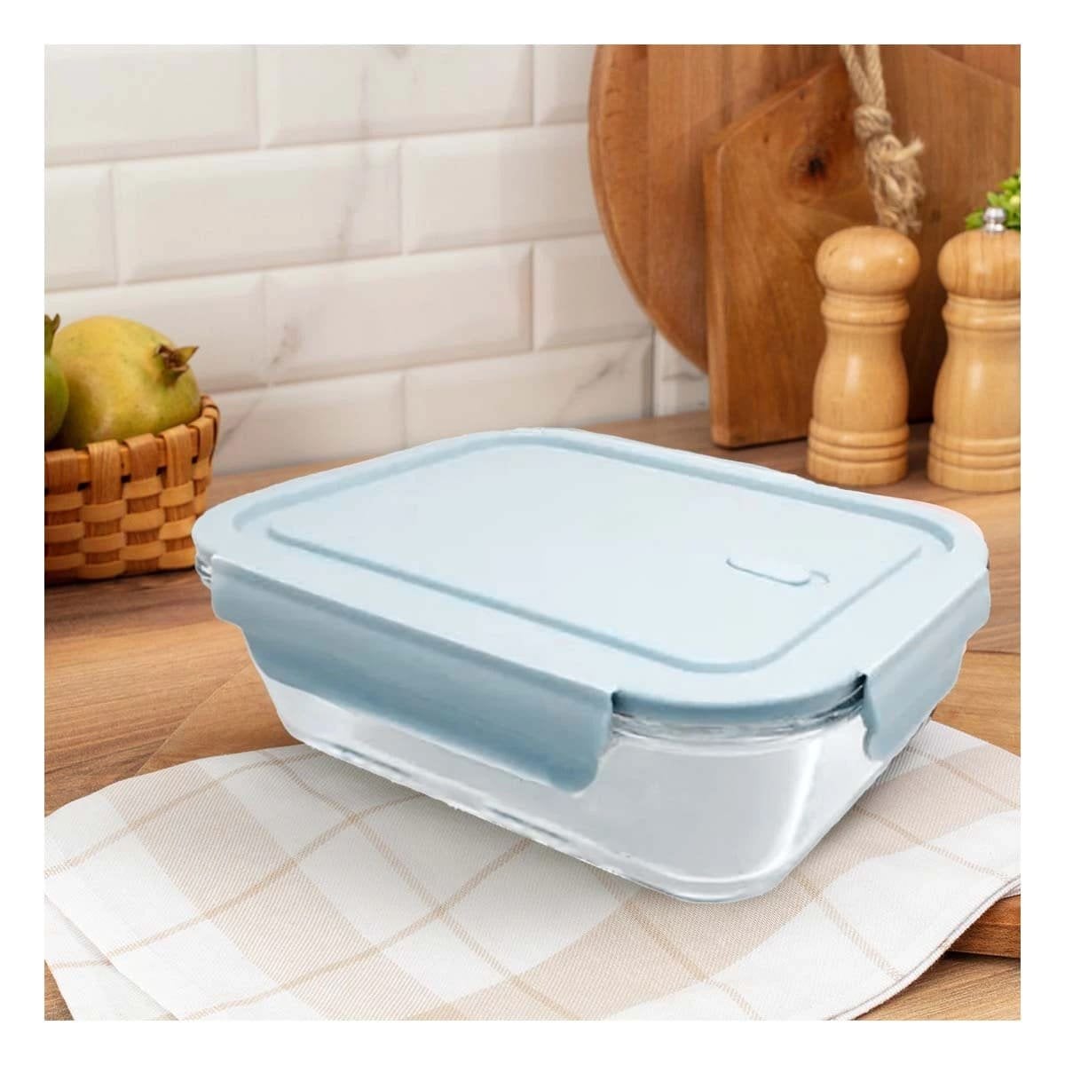 HERMETICO DE VIDRIO 410 ML CON TAPA CHICO CELESTE PARA ALIMENTOS FRESCOS Y+POST IT - 3