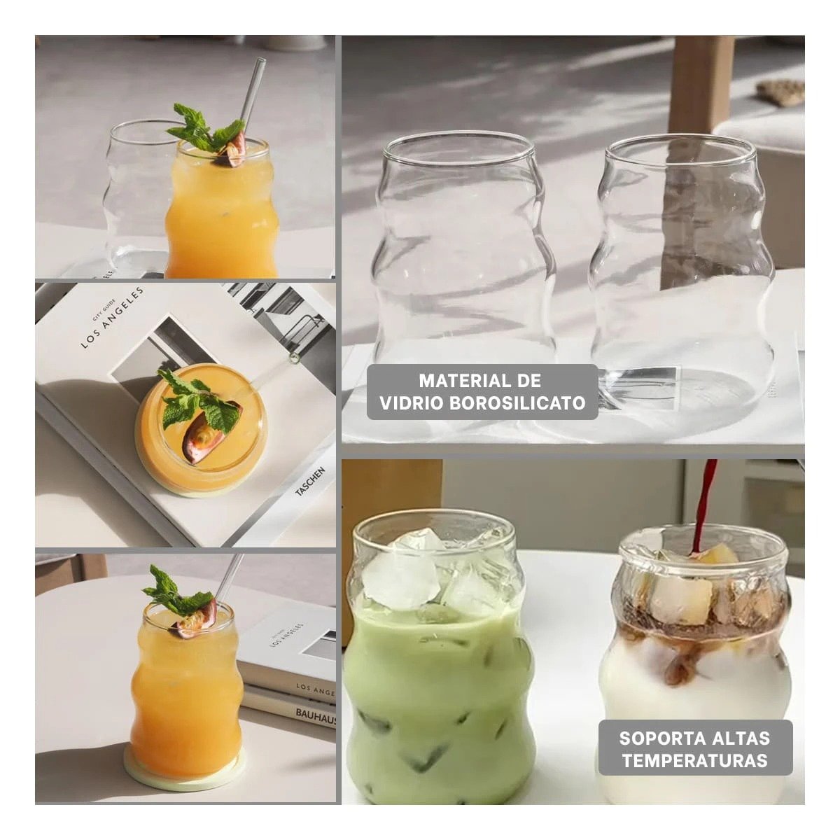 COPA DE VIDRIO 500ML CON TAPA Y SORBETE TRANSPARENTE ESTILO CURVAS RESISTENTE Y+POST IT - 2