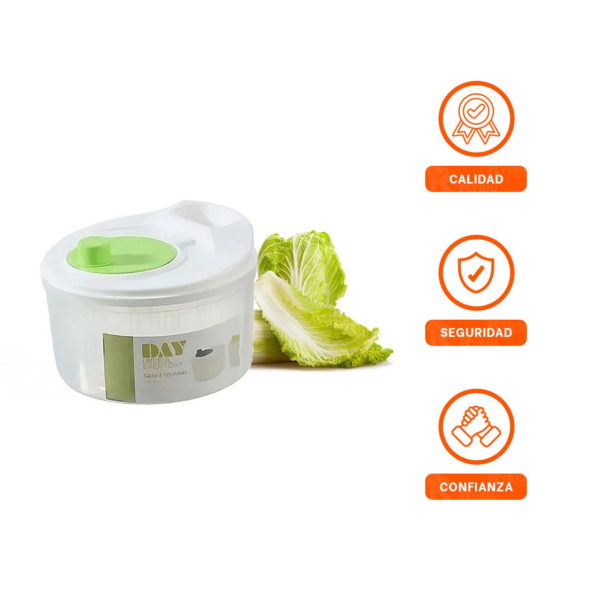 ESCURRIDOR PLASTICO CON TAPA Y GIRO PARA VERDURAS BLANCO CON VERDE DAY Y+LIGAS REGALO - 5