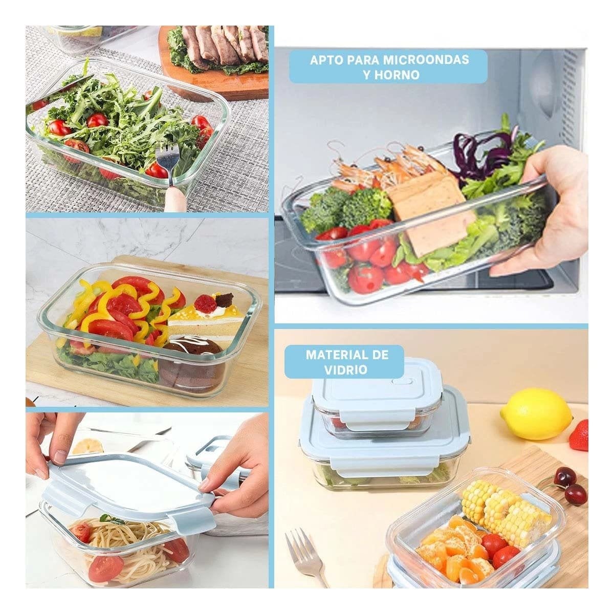 RECIPIENTE DE VIDRIO 410 ML CON TAPA CHICO CELESTE PARA COCINA HOGAR - 2