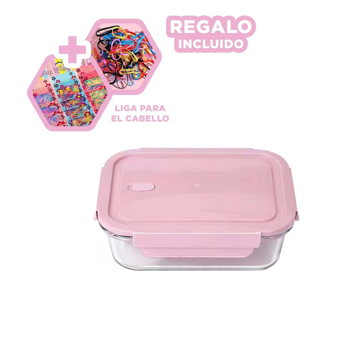 PORTA ALIMENTOS DE VIDRIO 410 ML CON TAPA RESISTENTE CHICO ROSADO PARA COCINA Y+LIGAS REGALO - 2