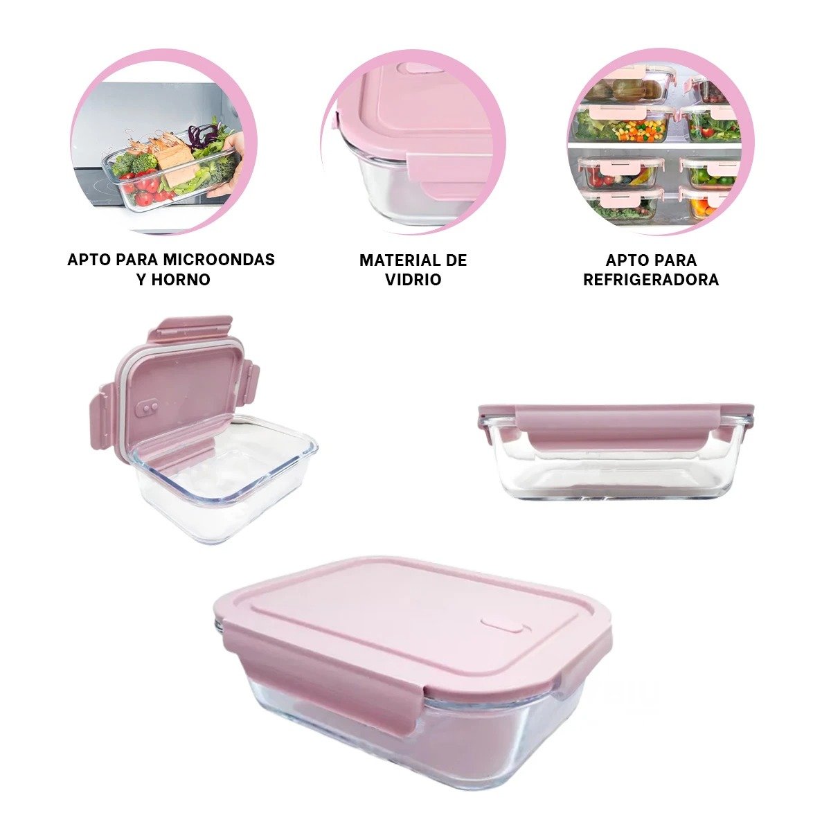 PORTA ALIMENTOS DE VIDRIO 410 ML CON TAPA RESISTENTE CHICO ROSADO PARA COCINA Y+LIGAS REGALO - 5
