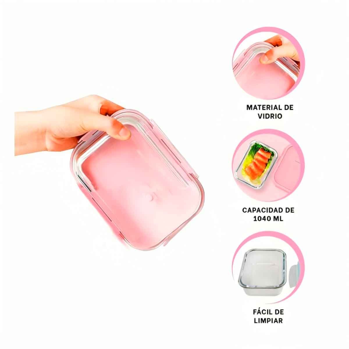 HERMETICO DE VIDRIO 1040 ML CON TAPA ROSADO PARA COCINA Y HOGAR DURADERO Y+POST IT - 5