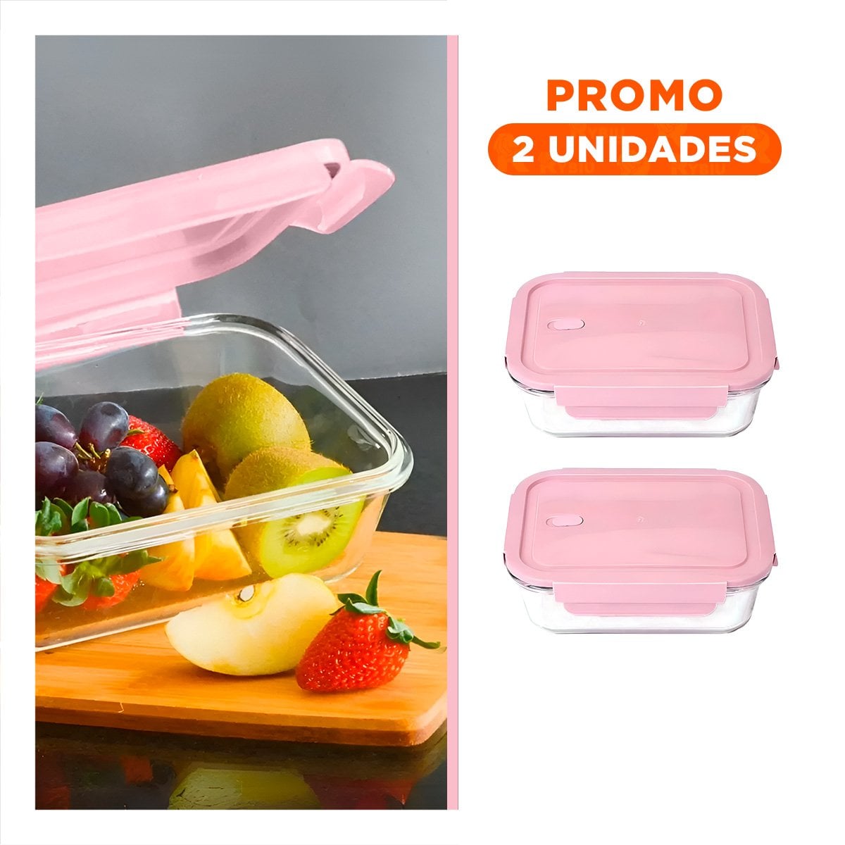 PACK2 FRASCO DE VIDRIO 410 ML CON TAPA PRACTICA CHICO ROSADO PARA COCINA Y+REGALO STICKER - 1
