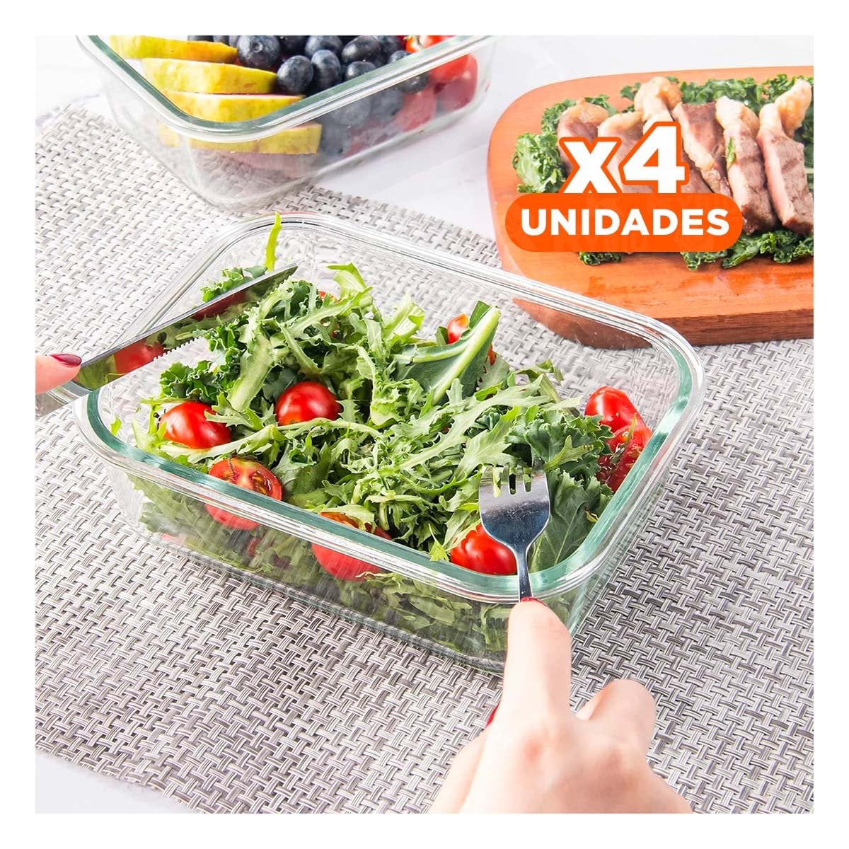 PACK4 VASO CONTENEDOR DE VIDRIO 410 ML CON TAPA VERDE CHICO COCINA HOGAR Y+PAPEL REGALO - 1