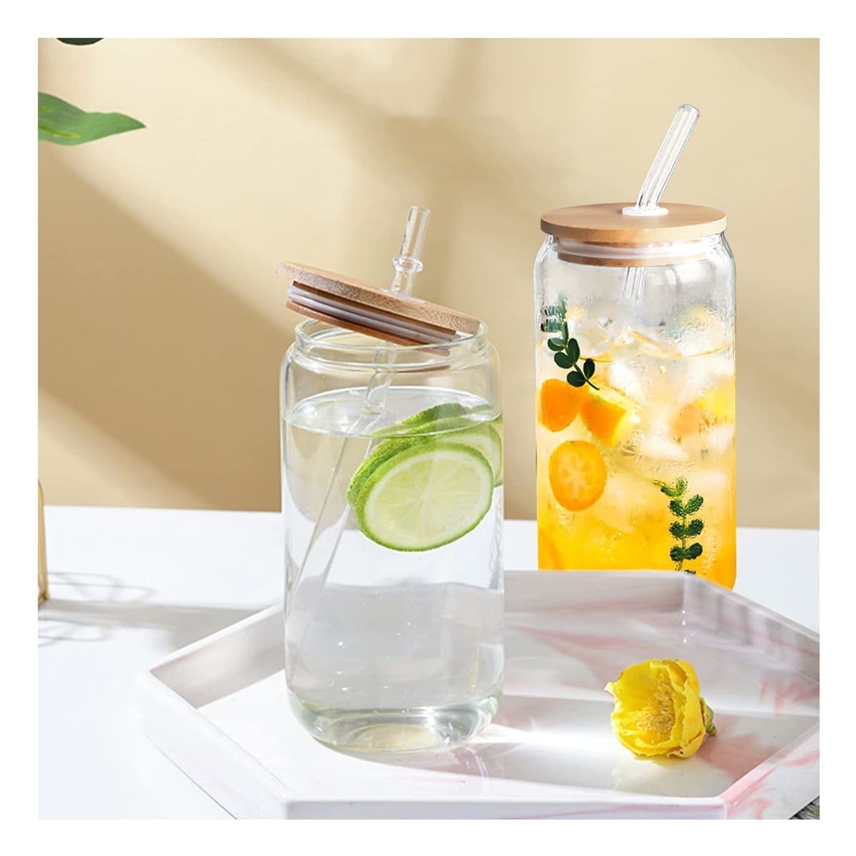 PACK2 FRASCO DE VIDRIO 500ML CON TAPA Y SORBETE TRANSPARENTE ESTILO RECTO Y+PAPEL REGALO - 2