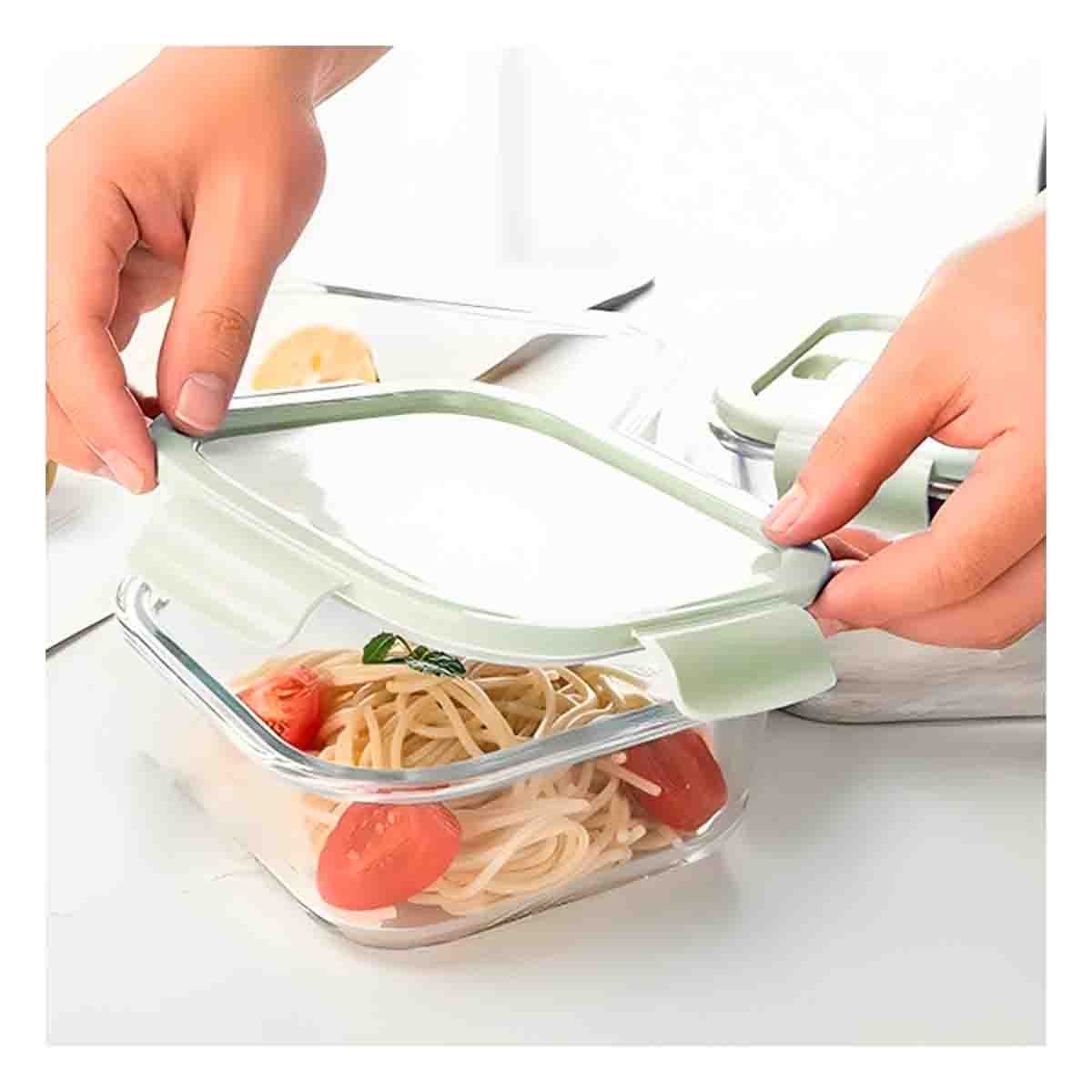 RECIPIENTE DE VIDRIO 1040 ML CON TAPA VERDE PARA ALMACENAR COMIDA Y+PAPEL REGALO - 1