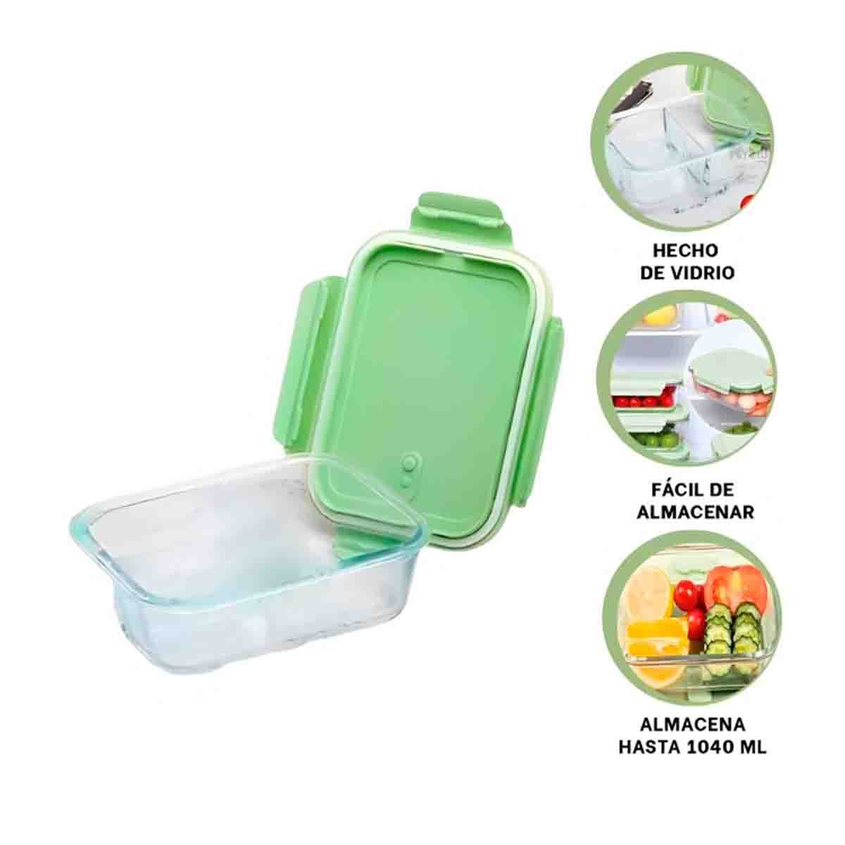 RECIPIENTE DE VIDRIO 1040 ML CON TAPA VERDE PARA ALMACENAR COMIDA Y+PAPEL REGALO - 5