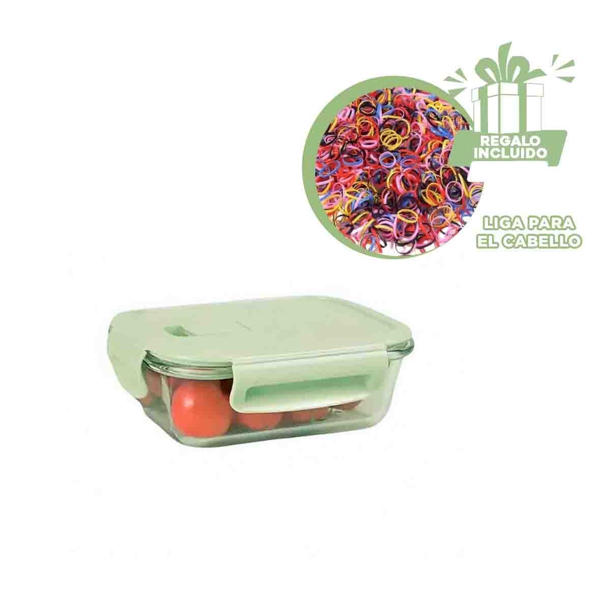 FRASCO DE VIDRIO 1040 ML CON TAPA VERDE PARA GUARDAR ALIMENTOS Y+LIGAS REGALO - 2