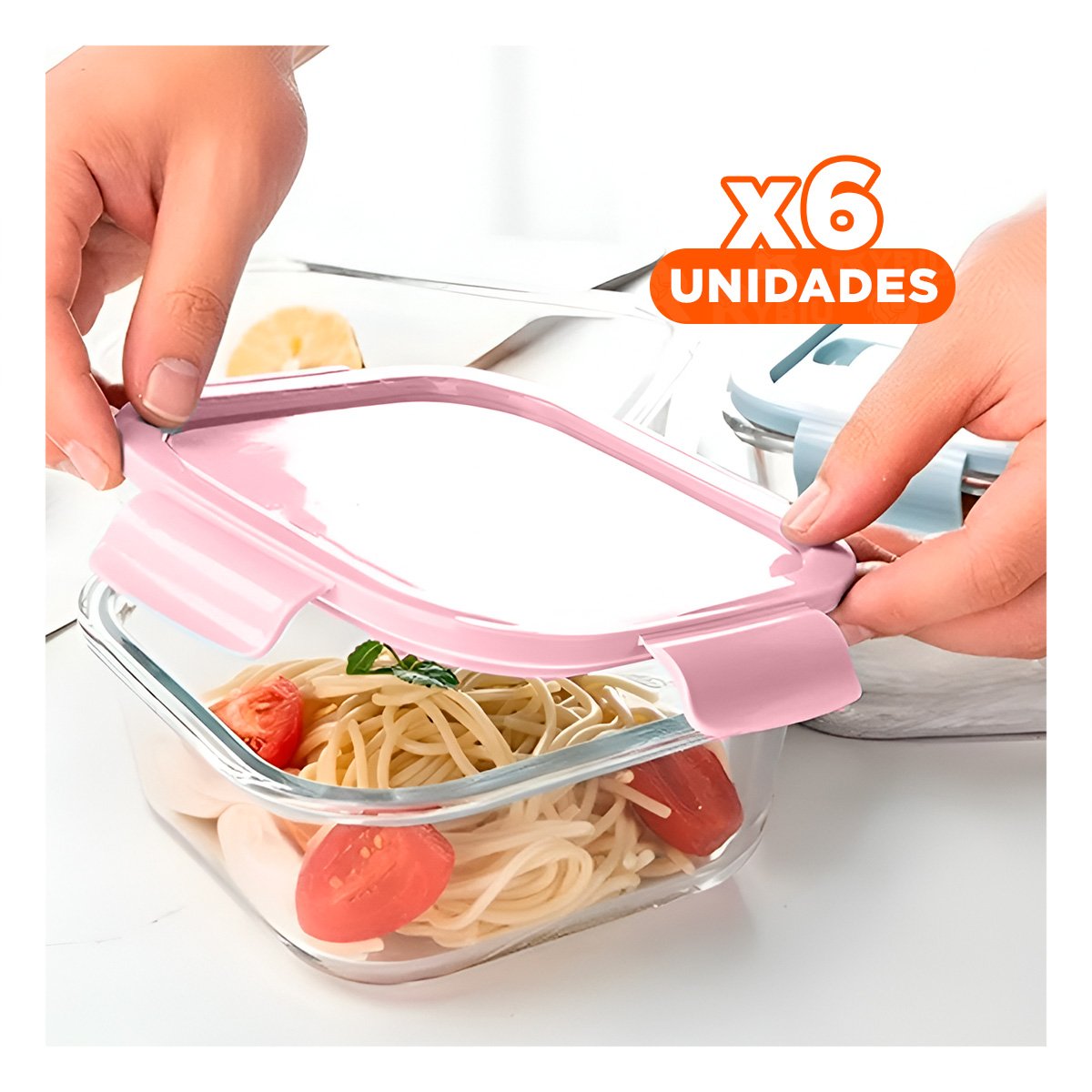 PACK6 DEPOSITO PRACTICO DE VIDRIO 410 ML CON TAPA FIRME ROSADO PARA HOGAR Y+PAPEL REGALO - 1