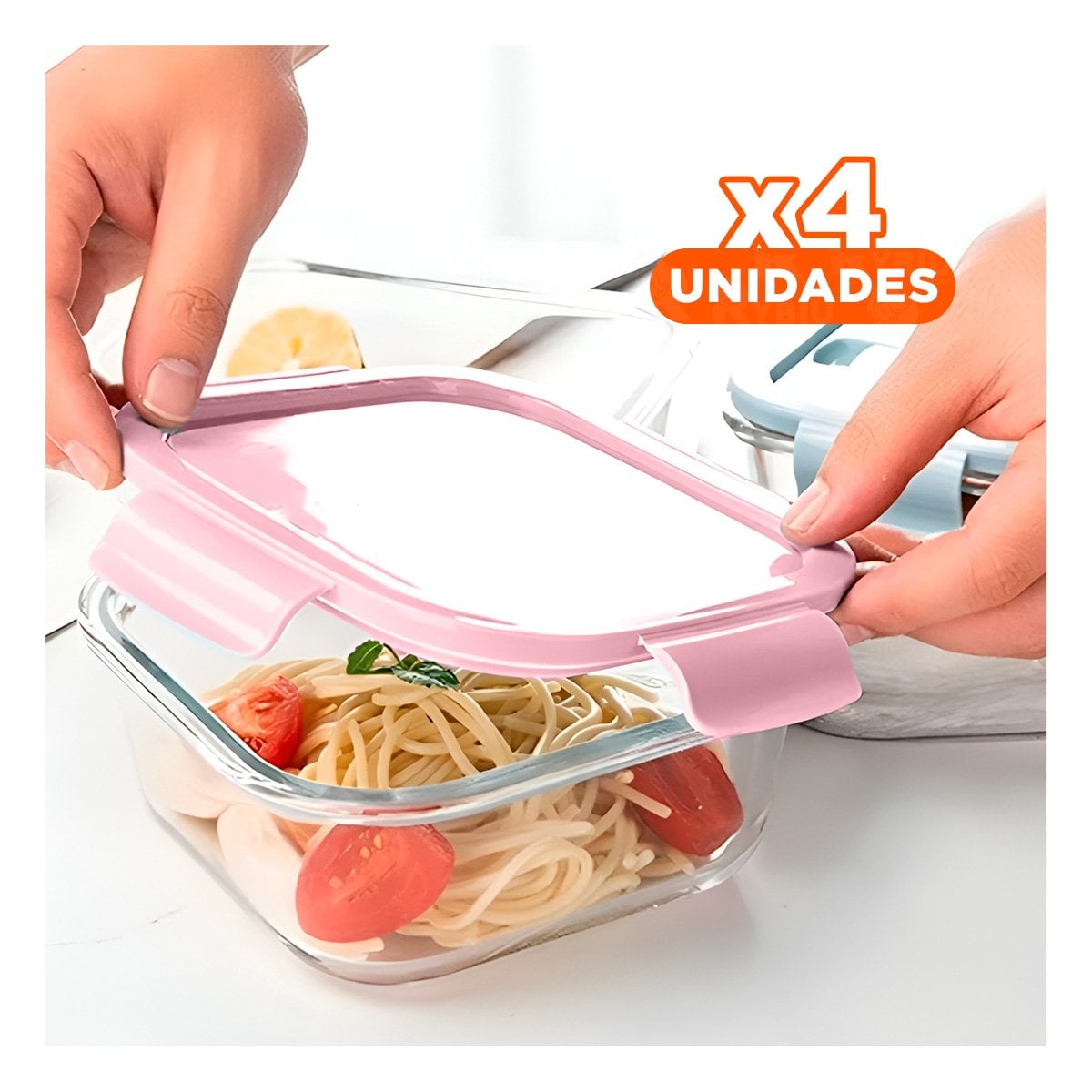 PACK4 CONSERVADOR DE VIDRIO 1040 ML CON TAPA ROSADO PARA COCINA Y HOGAR FRESCO Y+REGALO STICKER - 1