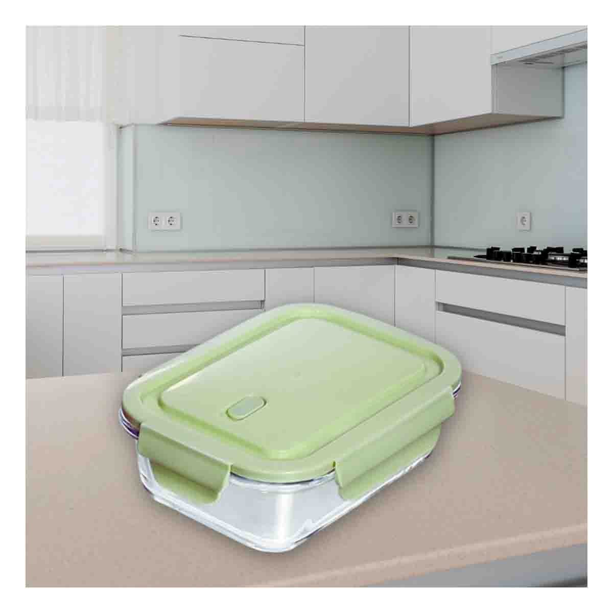 PACK6 ENVASE HERMETICO DE VIDRIO 410 ML CON TAPA VERDE CHICO PRACTICO HOGAR Y+PAPEL REGALO - 2
